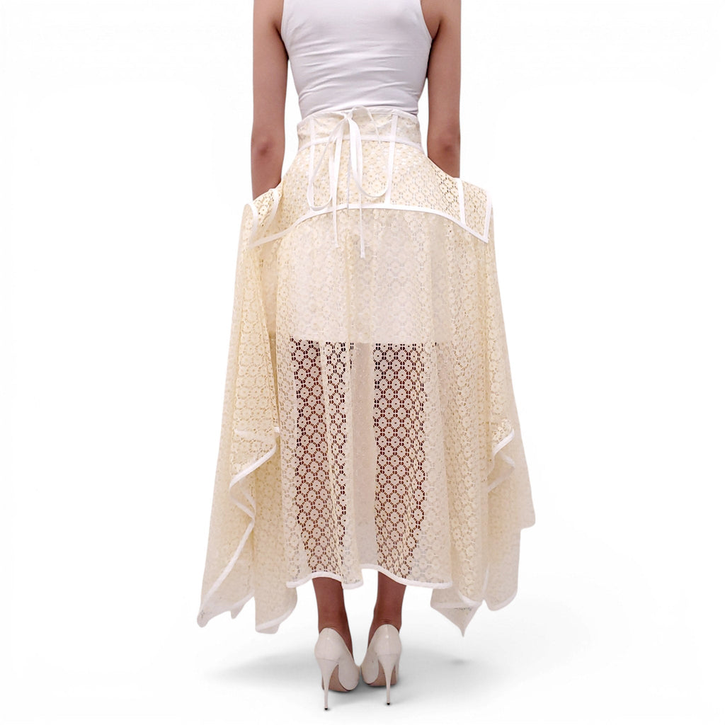 LOEWE RUNWAY YELLOW FLORAL LACE SKIRT - SIZE 38