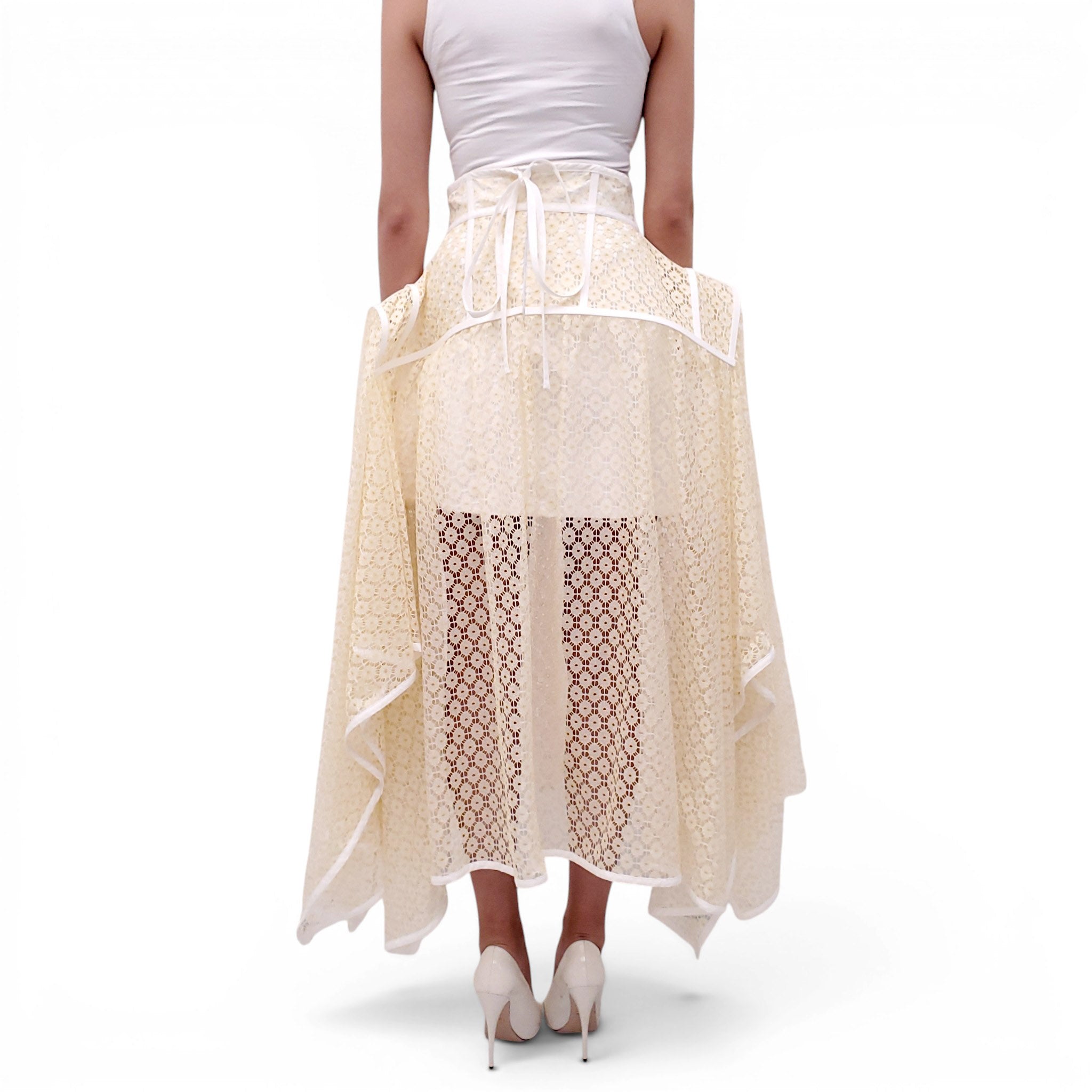 LOEWE RUNWAY YELLOW FLORAL LACE SKIRT - SIZE 38