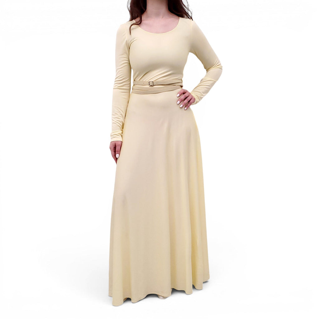 LOEWE YELLOW MIDI DRESS WITH LEATHER BELT - SIZE 36