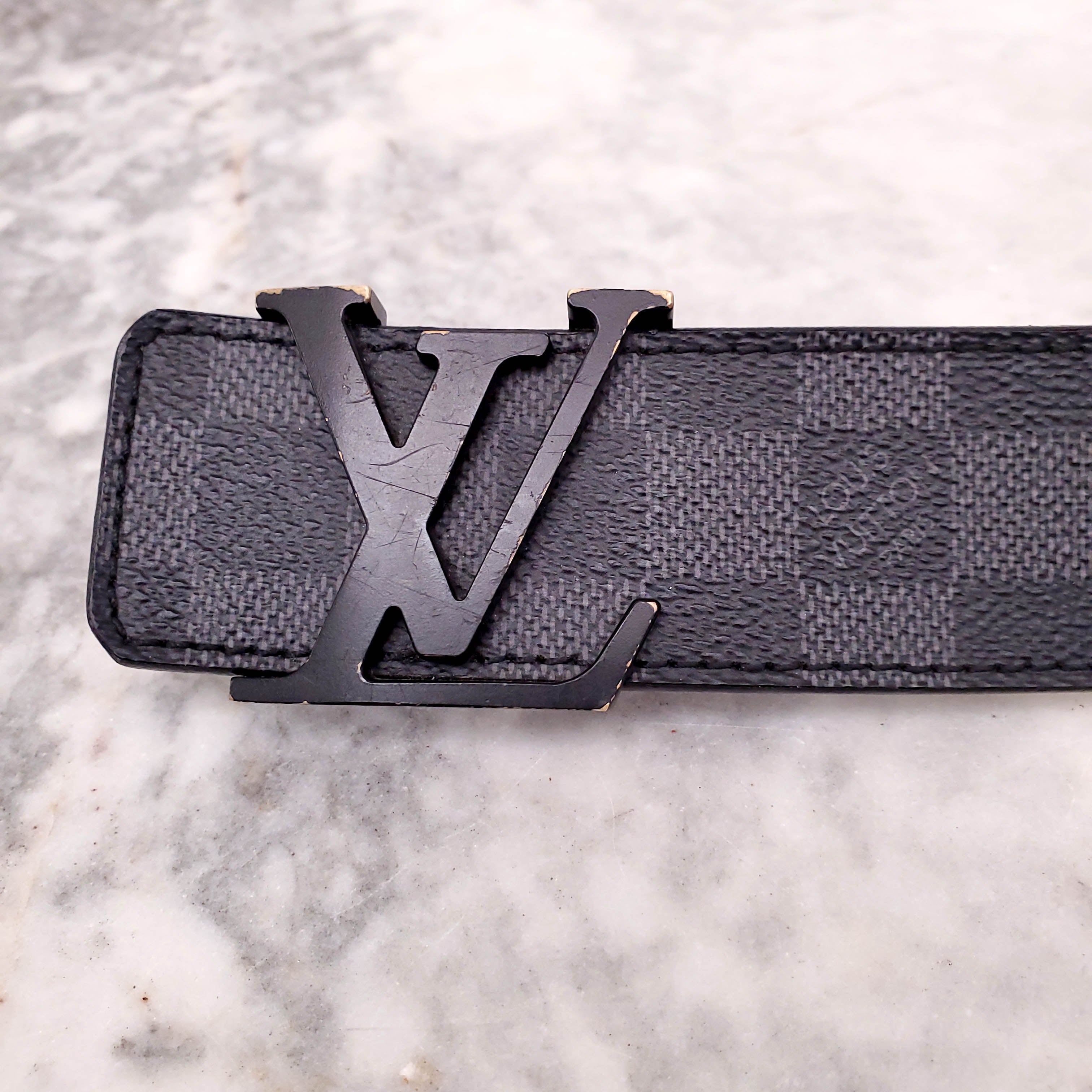 LOUIS VUITTON DAMIER LOGO BELT - SIZE 90