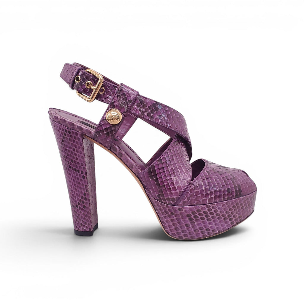 LOUIS VUITTON PURPLE SNAKESKIN PLATFORM HEELS - SIZE 38.5