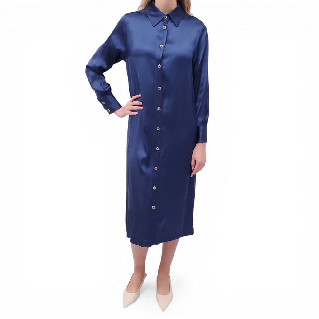 LOULOU STUDIO BLUE SATIN VISCOSE DRESS - SIZE S