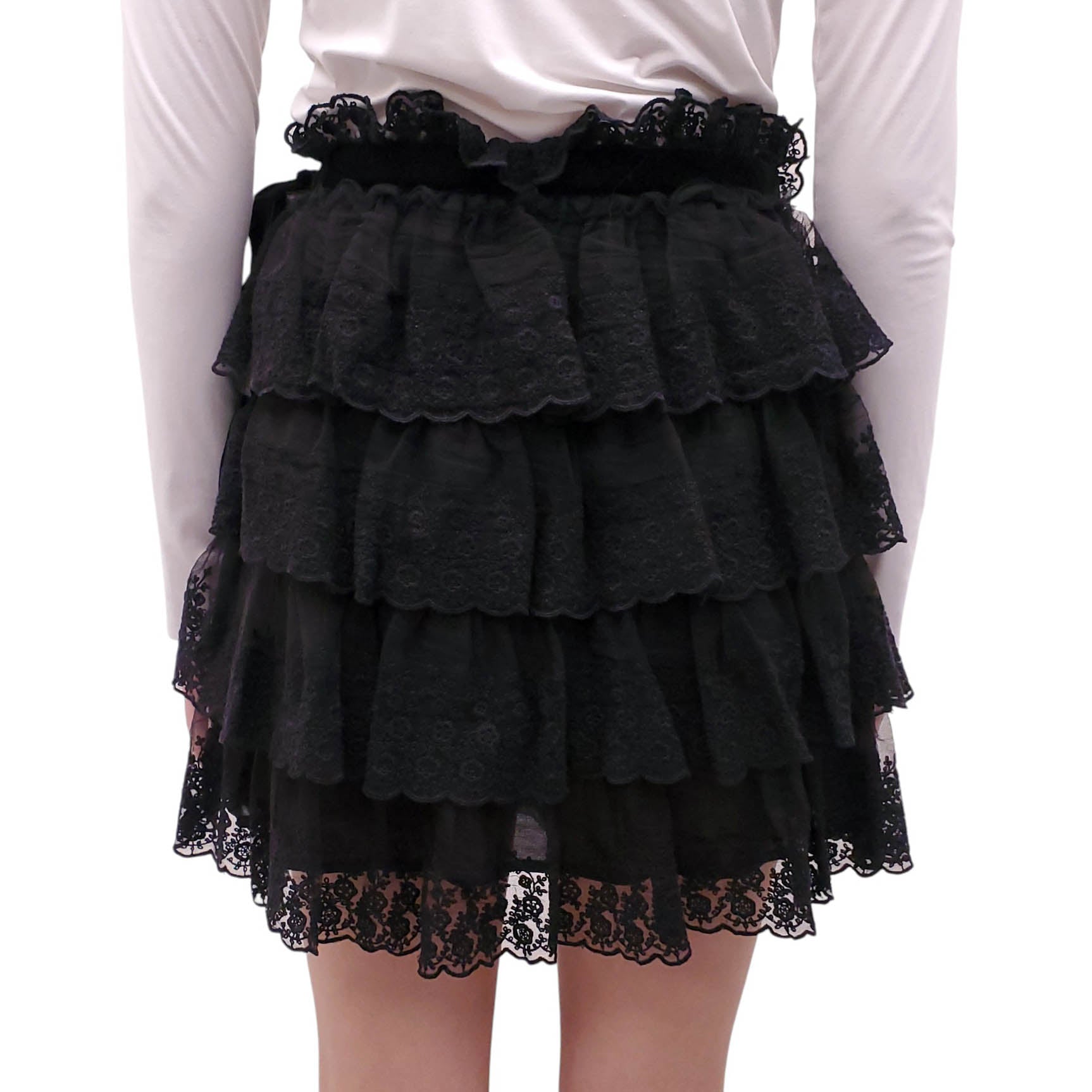 LOVESHACKFANCY BLACK TULLE LACE SKIRT - SIZE 6
