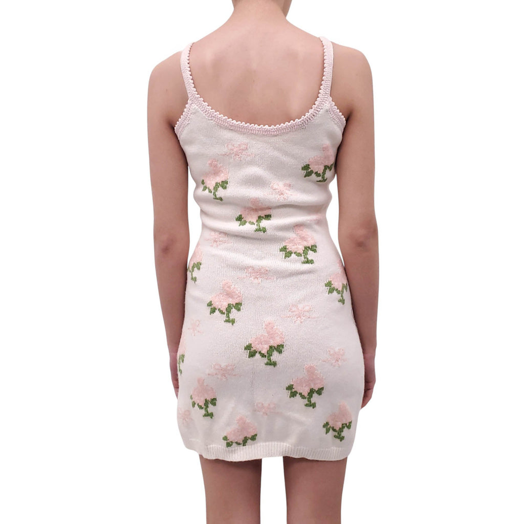 LOVESHACKFANCY FLORAL KNIT DRESS WITH BOWS - SIZE XS