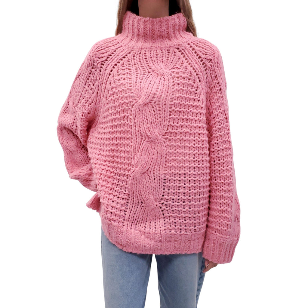 LOVESHACKFANCY OVERSIZED KNIT PINK ALPACA SWEATER - SIZE M