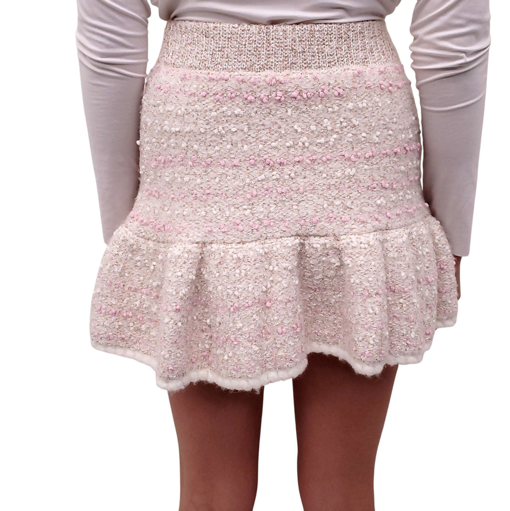 LOVESHACKFANCY PINK TWEED SEQUIN SKIRT - SIZE XS