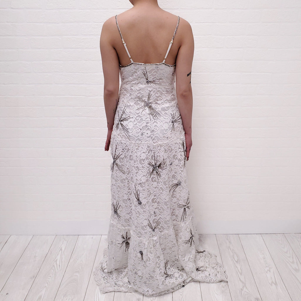 LOVESHACKFANCY WHITE LACE 'CELESTIA' MAXI DRESS WITH SEQUINS - SIZE 2