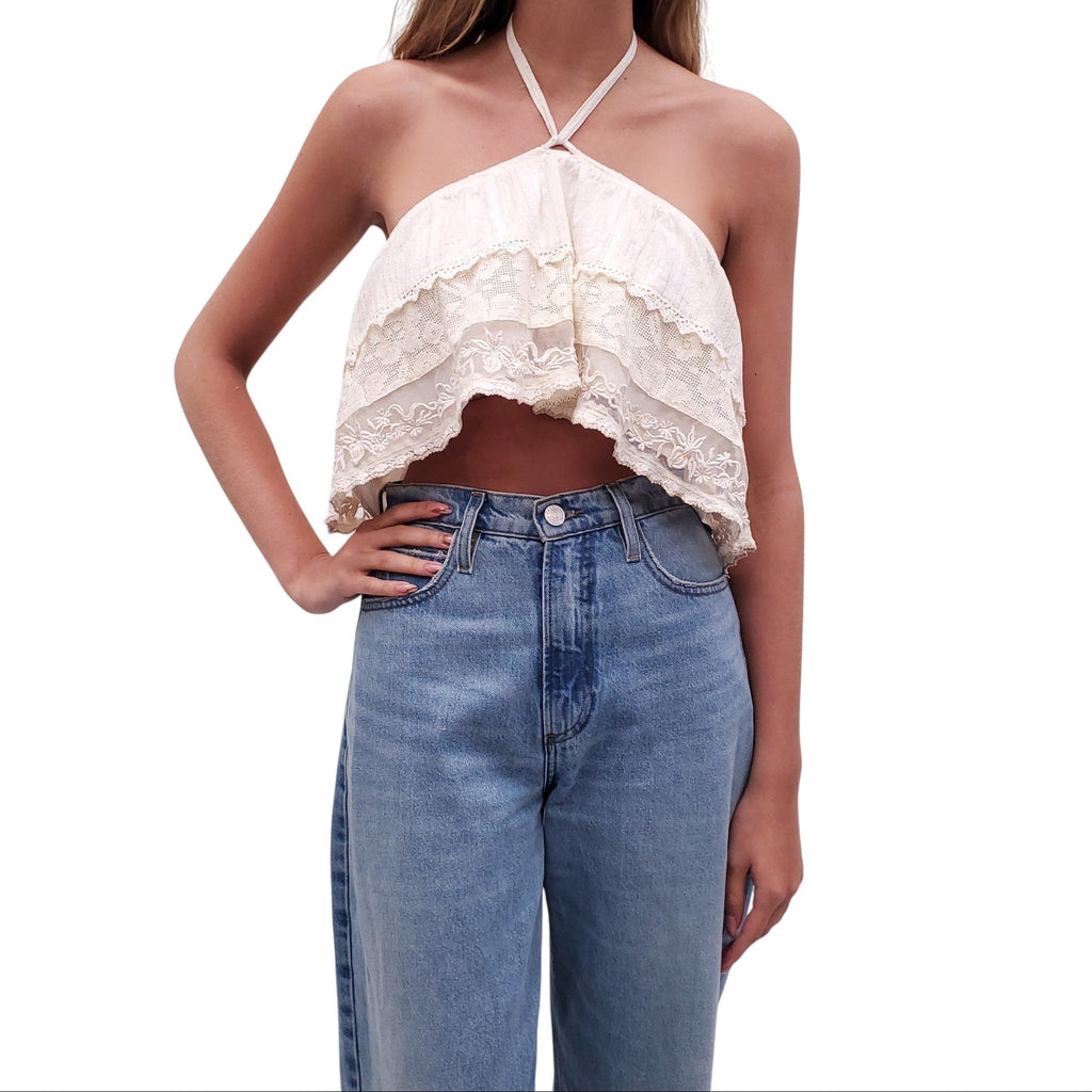 LOVESHACKFANCY WHITE RUFFLE 'PAULINA' TOP - SIZE M