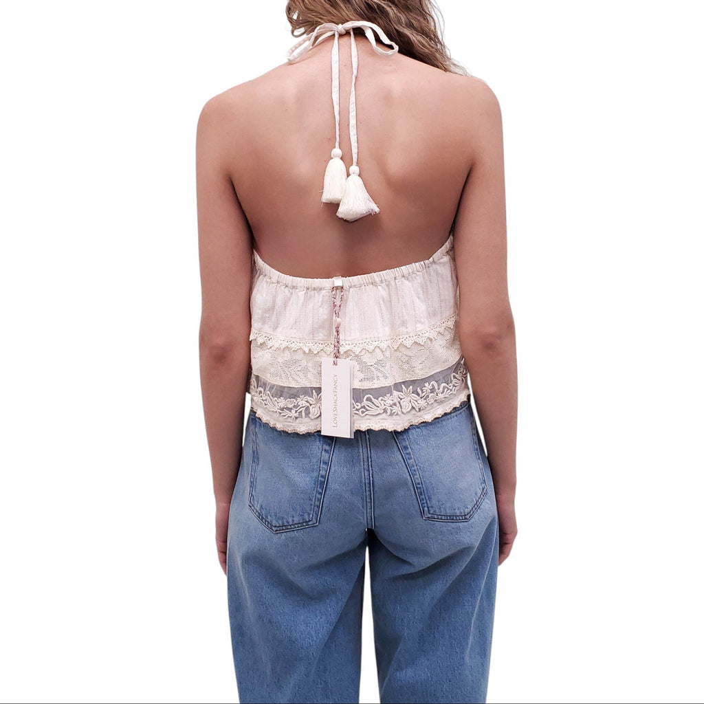LOVESHACKFANCY WHITE RUFFLE 'PAULINA' TOP - SIZE M
