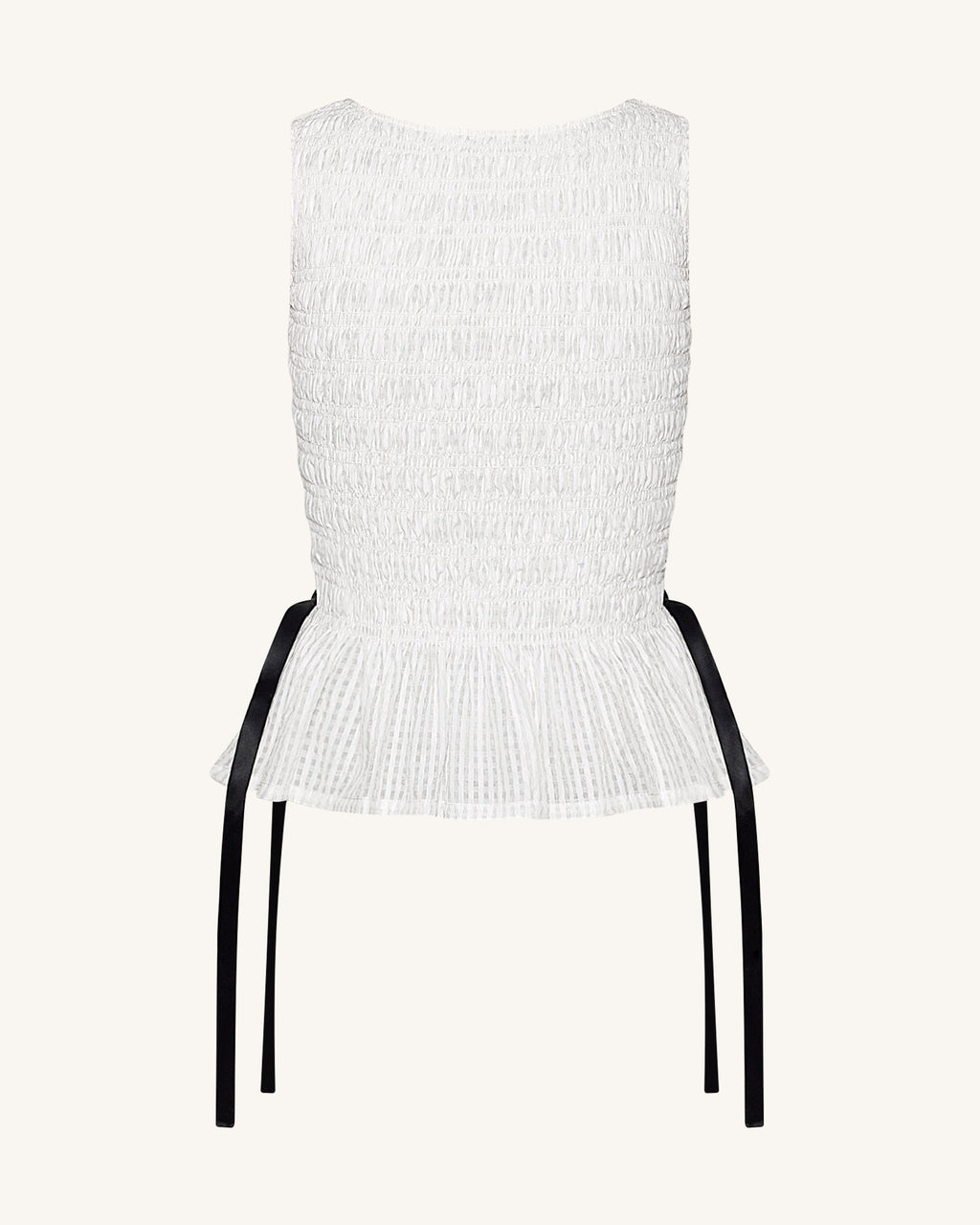 Smocked Peplum Sleeveless Top - White