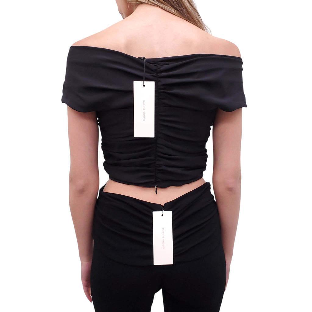 MAGDA BUTRYM BLACK RUCHED BLOUSE WITH CUTOUT DETAIL - SIZE 38