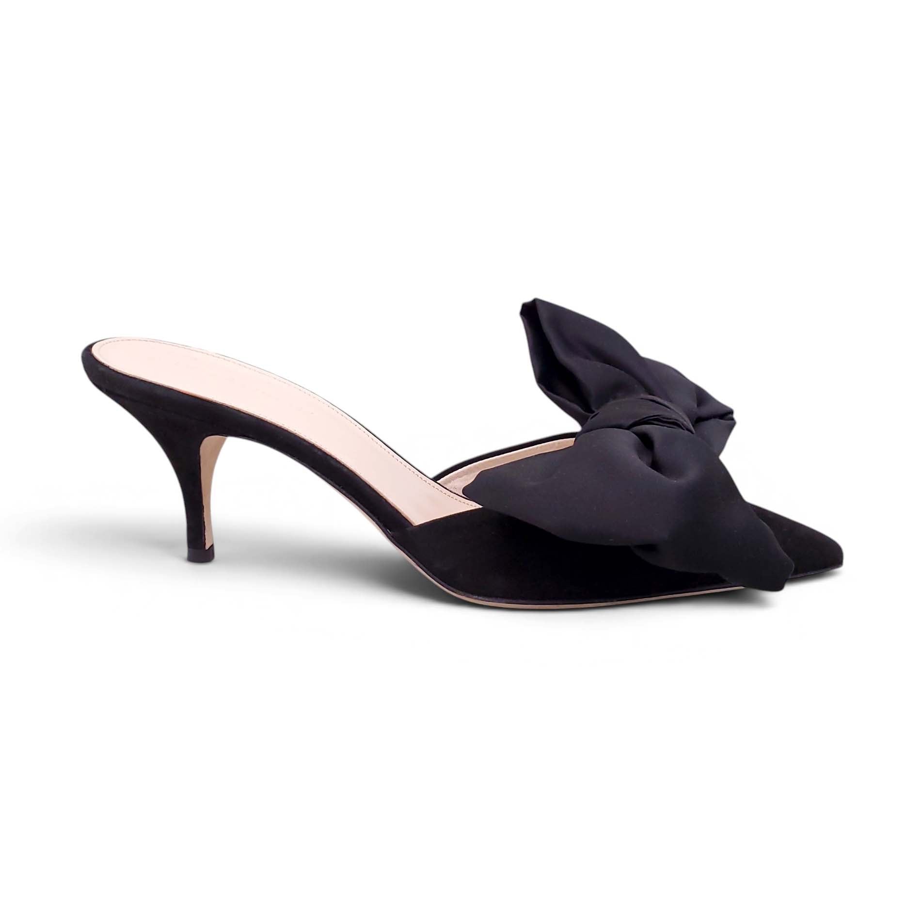 MAGDA BUTRYM BLACK SATIN BOW HEELS - SIZE 40
