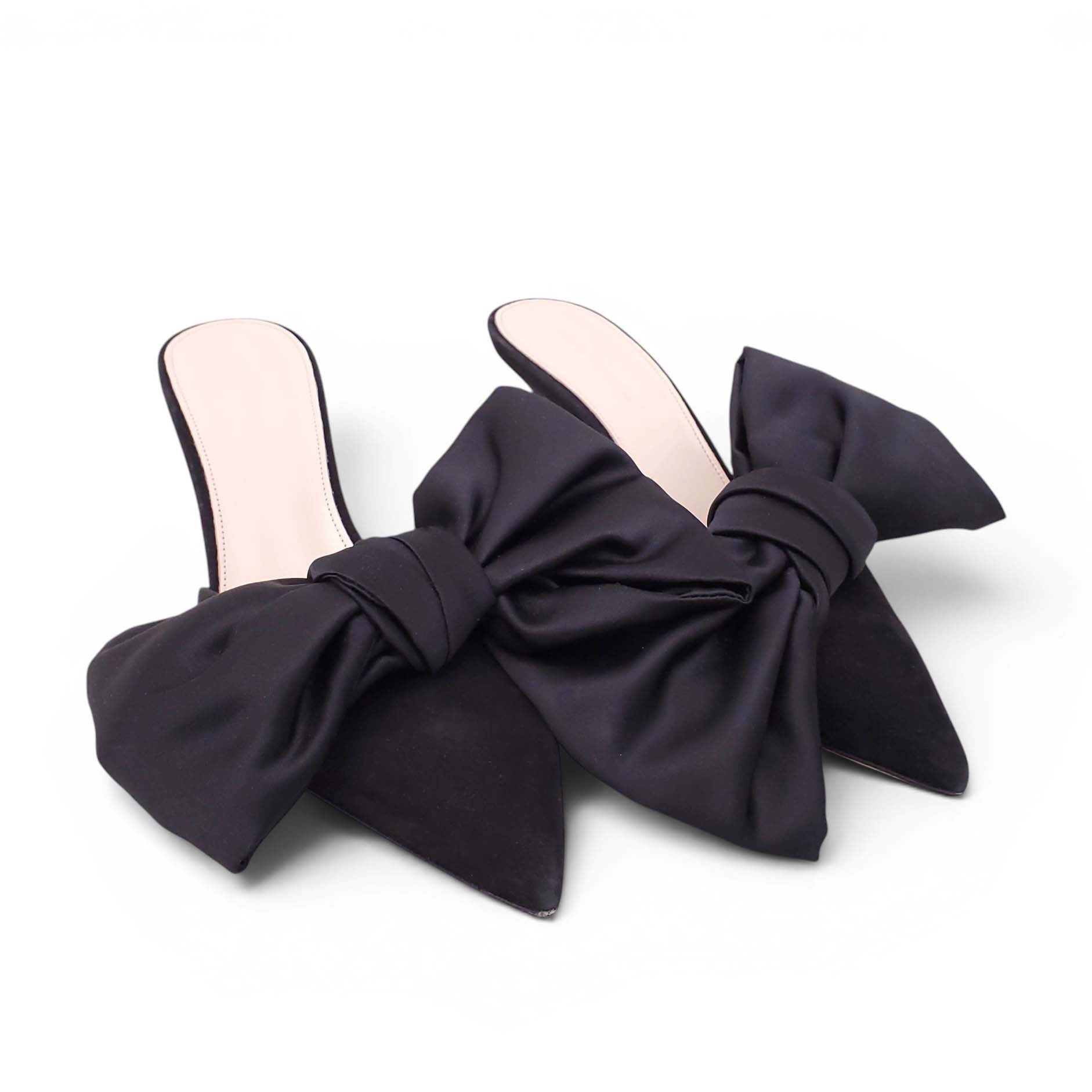 MAGDA BUTRYM BLACK SATIN BOW HEELS - SIZE 40