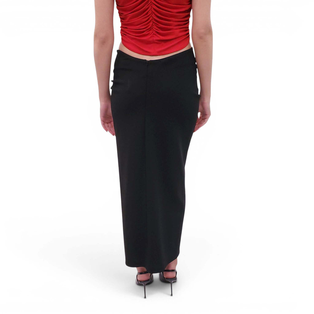 MAGDA BUTRYM BLACK WOOL MAXI SKIRT WITH ROSETTE DETAIL - SIZE 40
