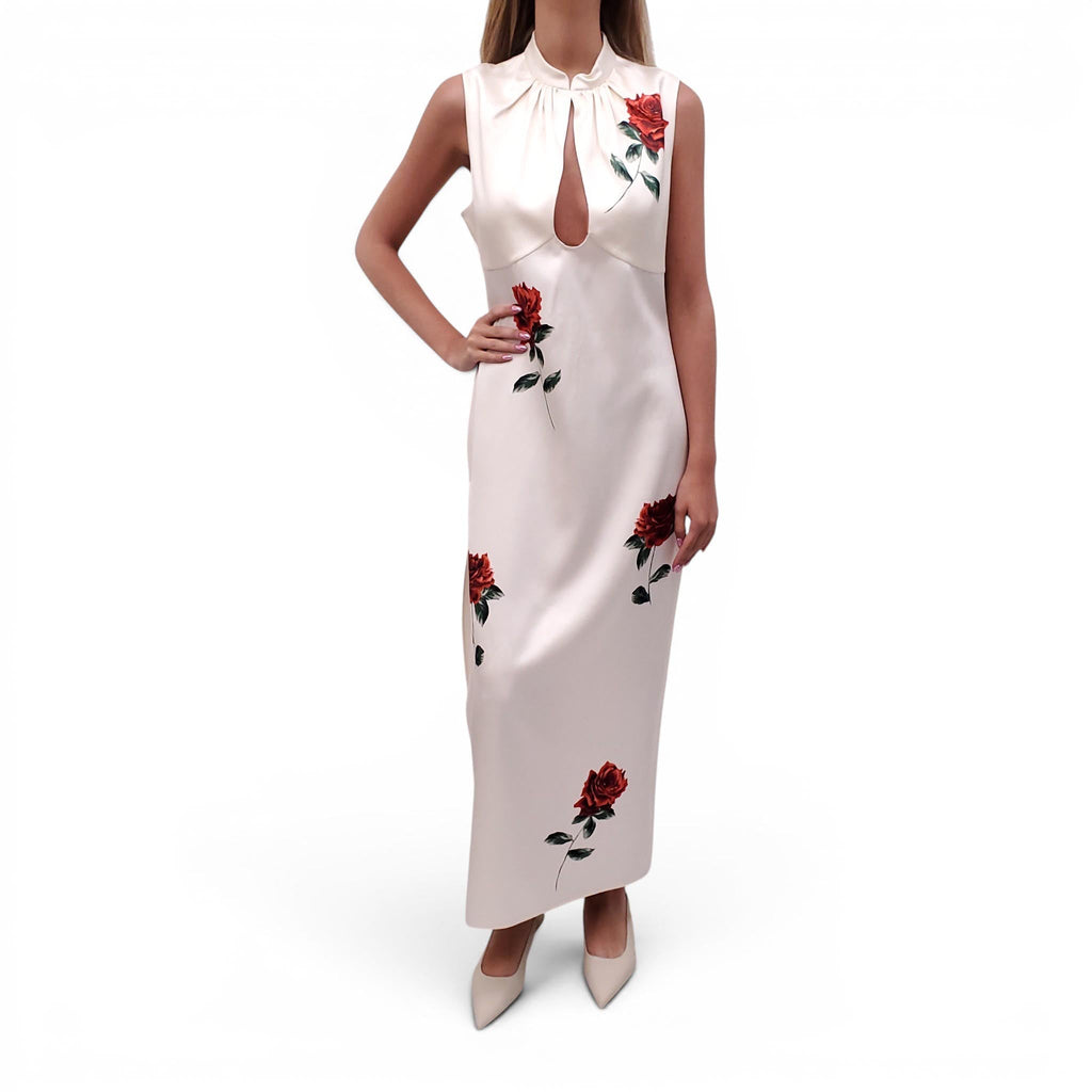 MAGDA BUTRYM CREAM ROSE PRINT MAXI DRESS - SIZE 42
