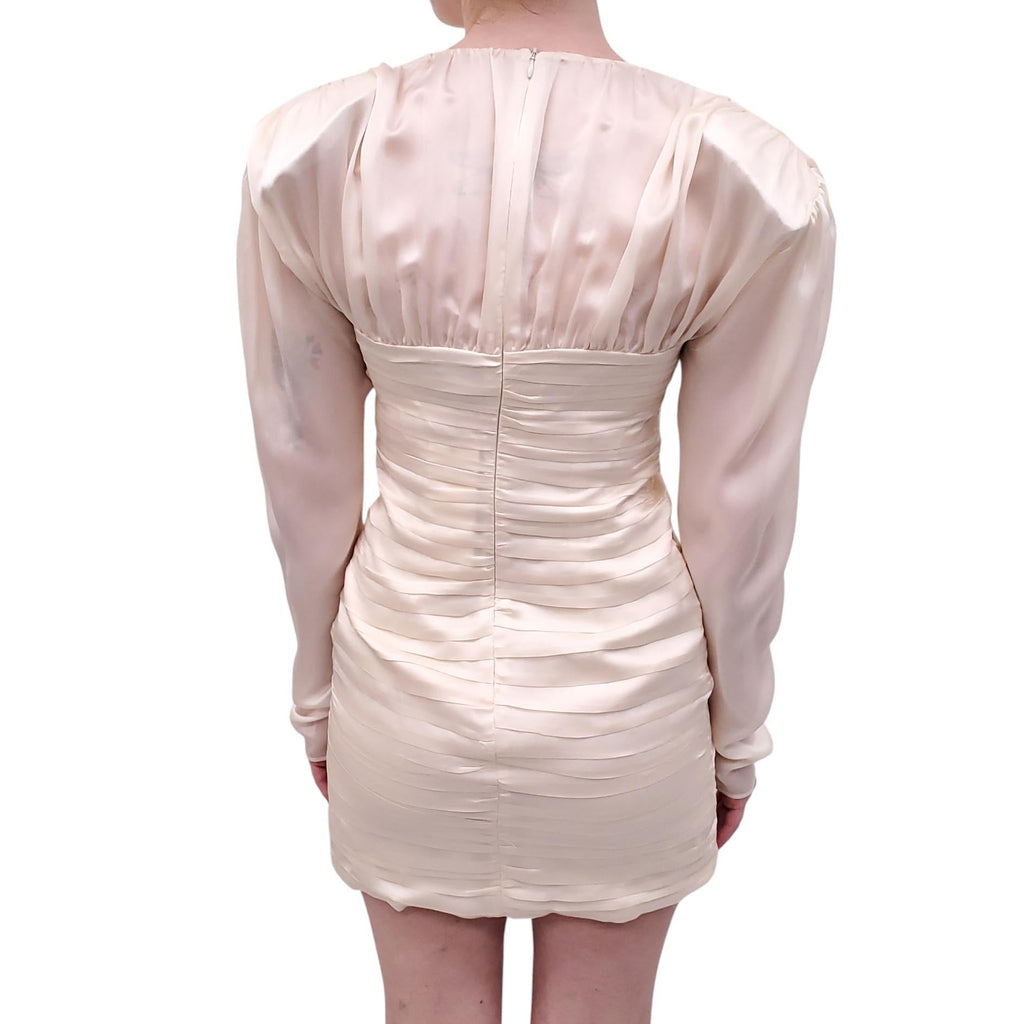 MAGDA BUTRYM CREAM SILK RUCHED ROSETTE DRESS - SIZE 38