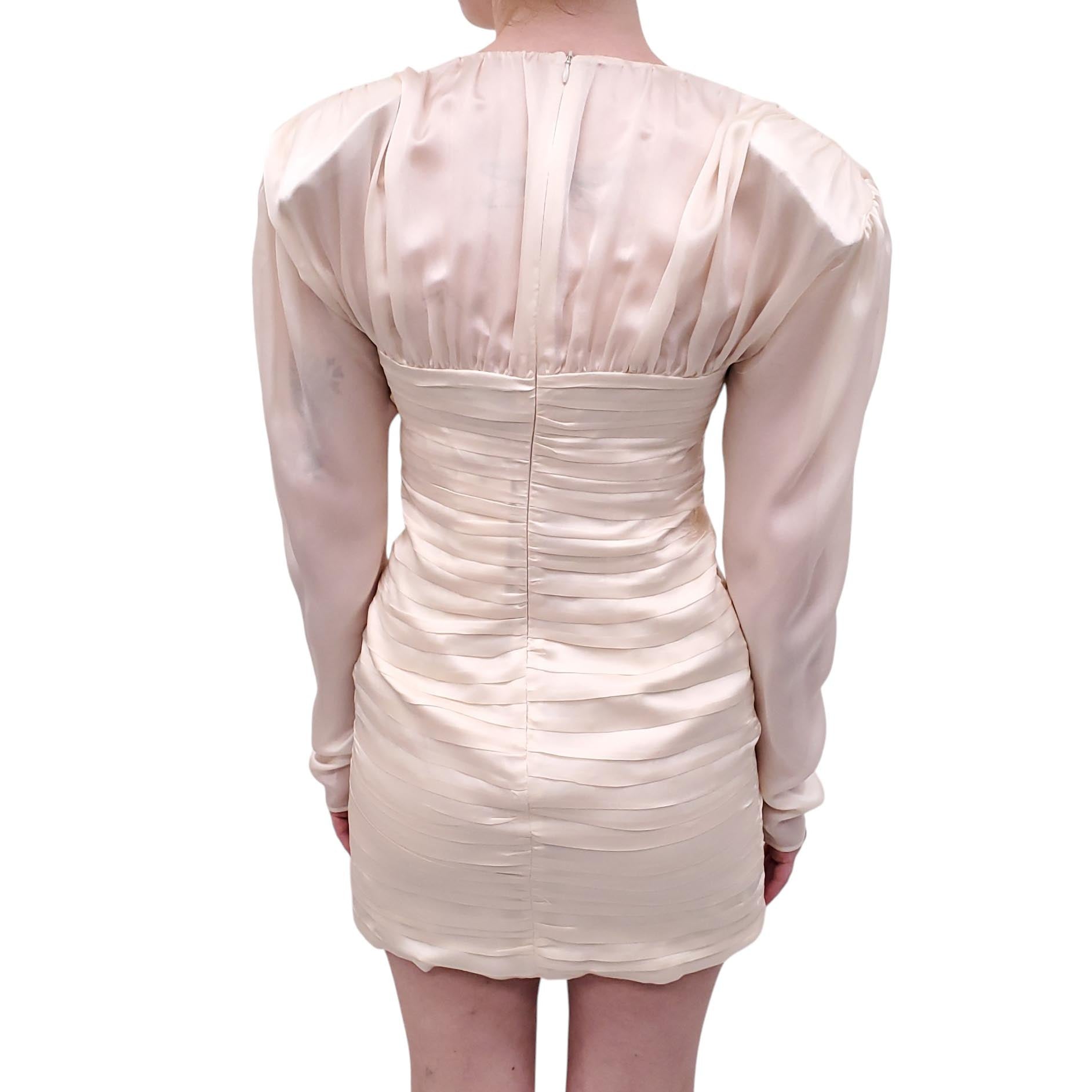 MAGDA BUTRYM CREAM SILK RUCHED ROSETTE DRESS - SIZE 38
