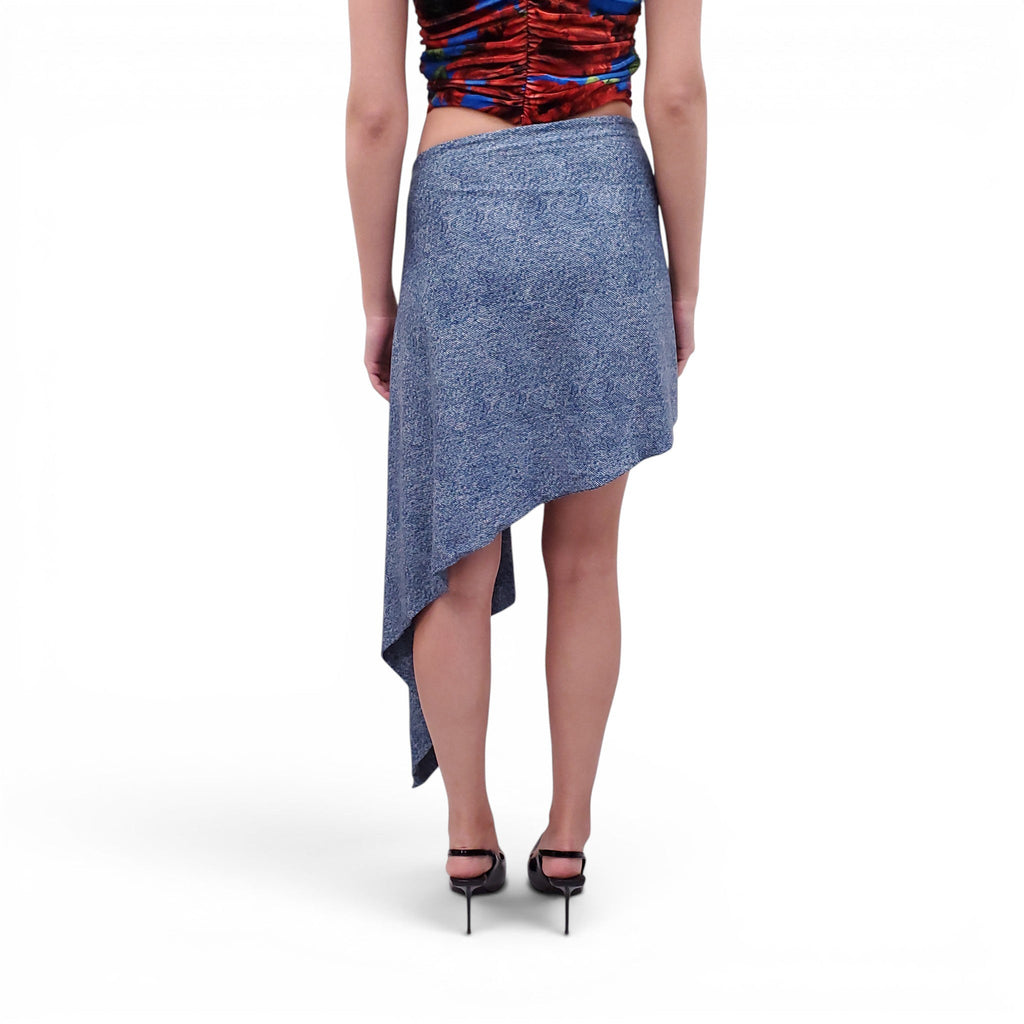 MAGDA BUTRYM DENIM EFFECT SKIRT WITH ROSETTE DETAIL - SIZE 40