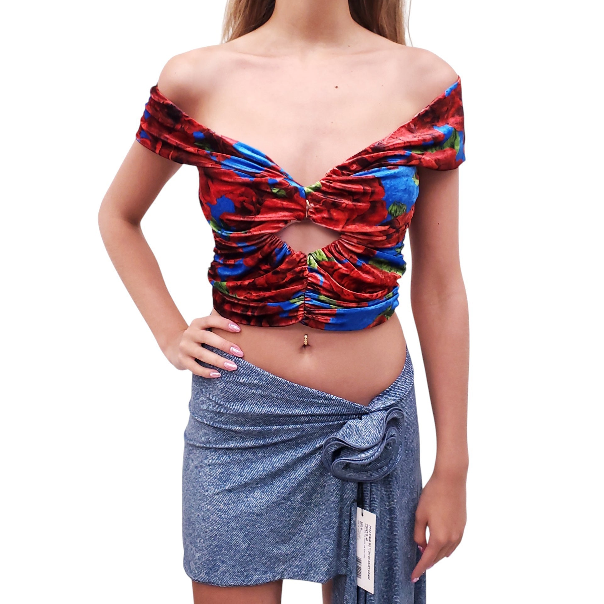 MAGDA BUTRYM FLORAL VELVET CROPPED TOP - SIZE 36