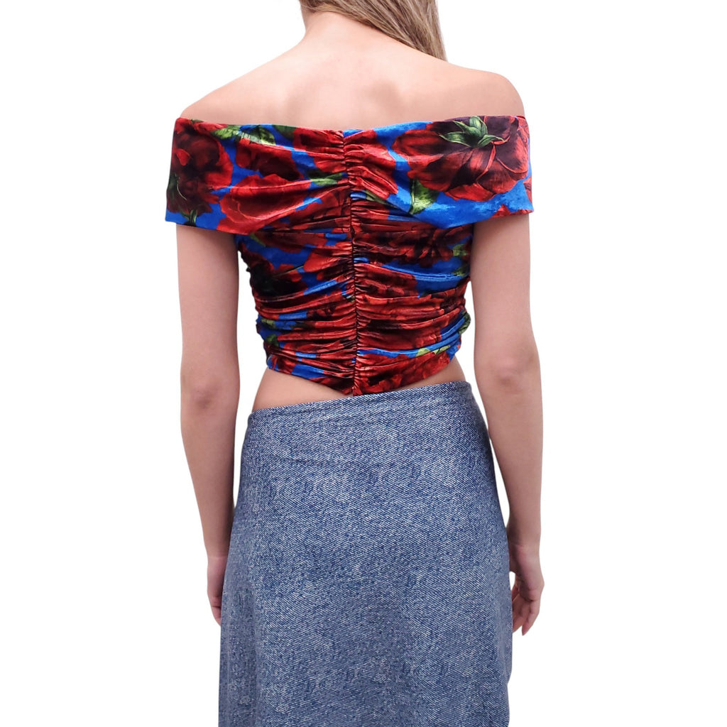 MAGDA BUTRYM FLORAL VELVET CROPPED TOP - SIZE 36