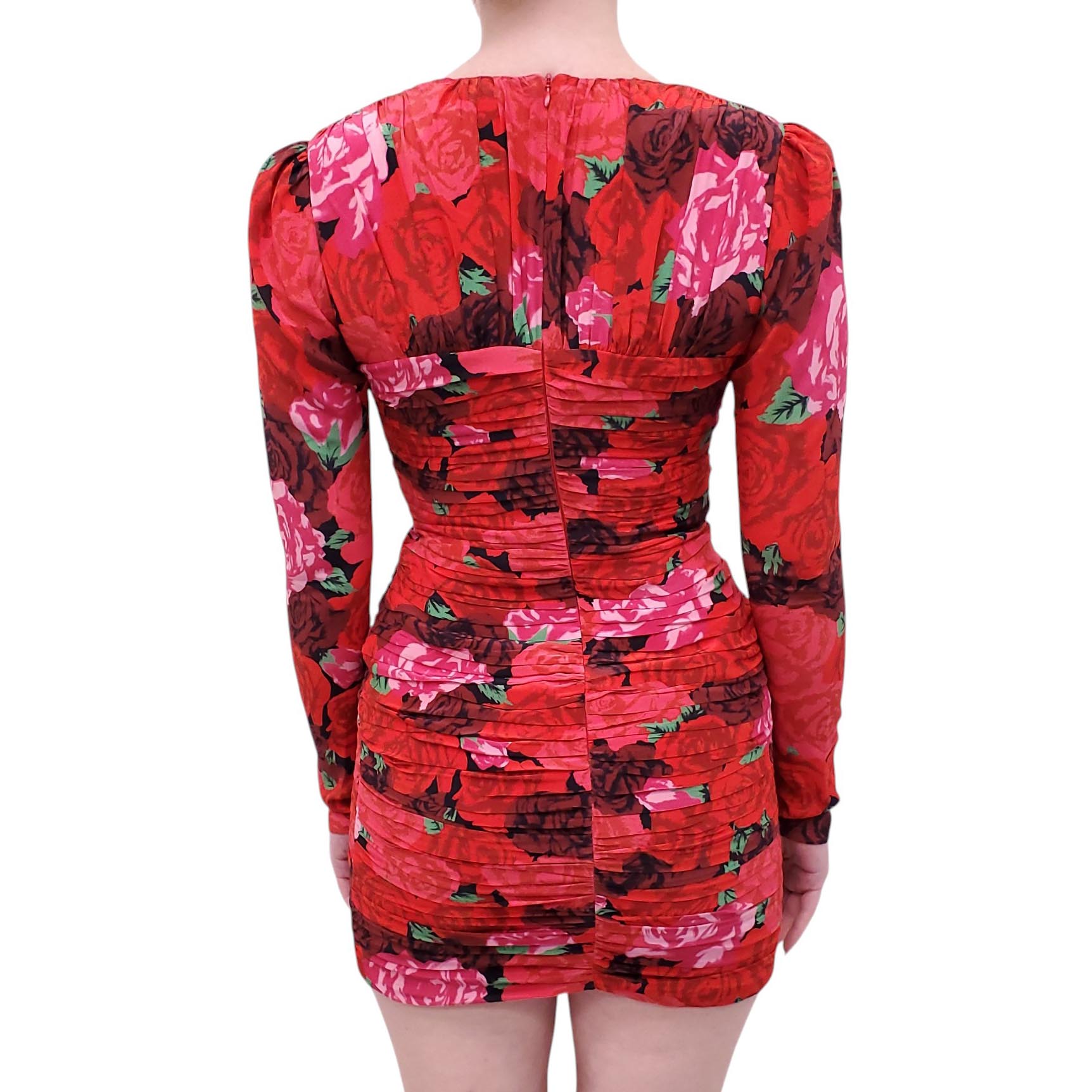 MAGDA BUTRYM RED FLORAL RUCHED SILK DRESS - SIZE 38