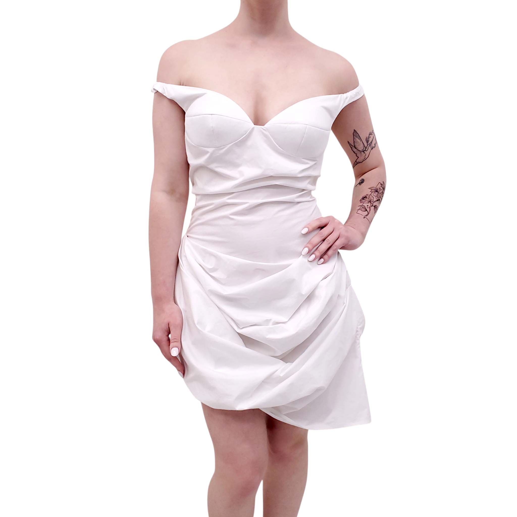 MAGDA BUTRYM WHITE OFF-THE-SHOULDER MINI DRESS - SIZE 38