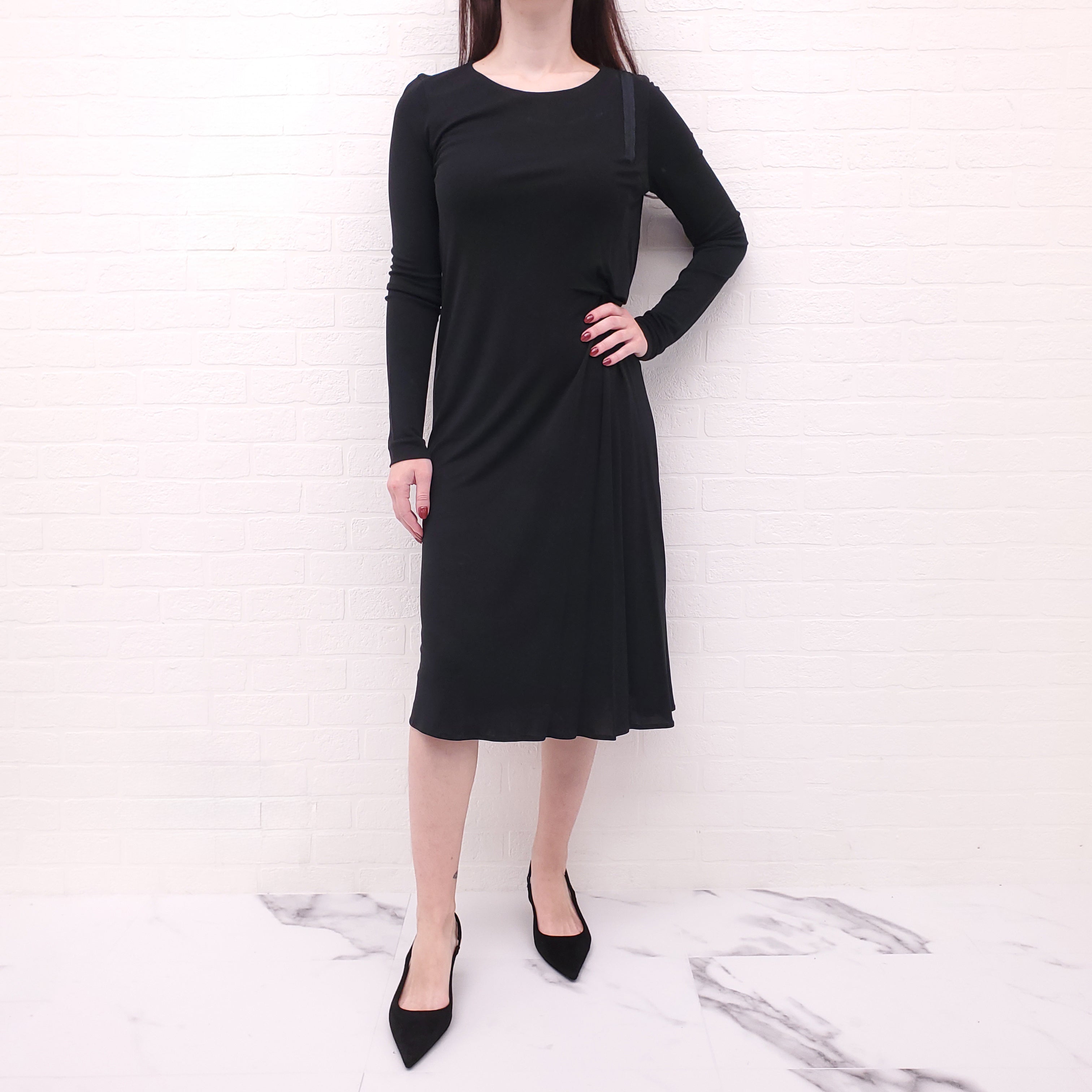 MAISON MARGIELA BLACK LONG SLEEVE DRESS WITH CINCH DETAIL - SIZE 40