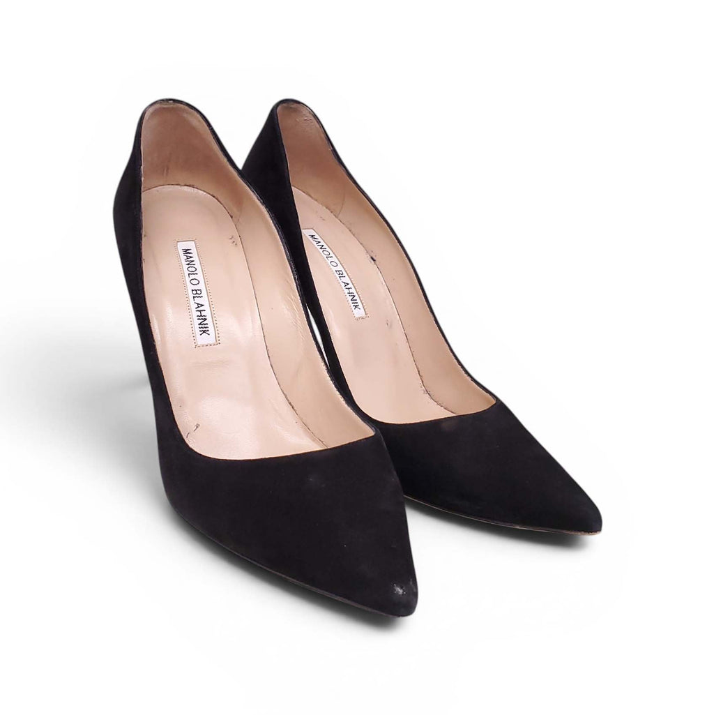 MANOLO BLAHNIK BLACK SUEDE HEELS - SIZE 38.5