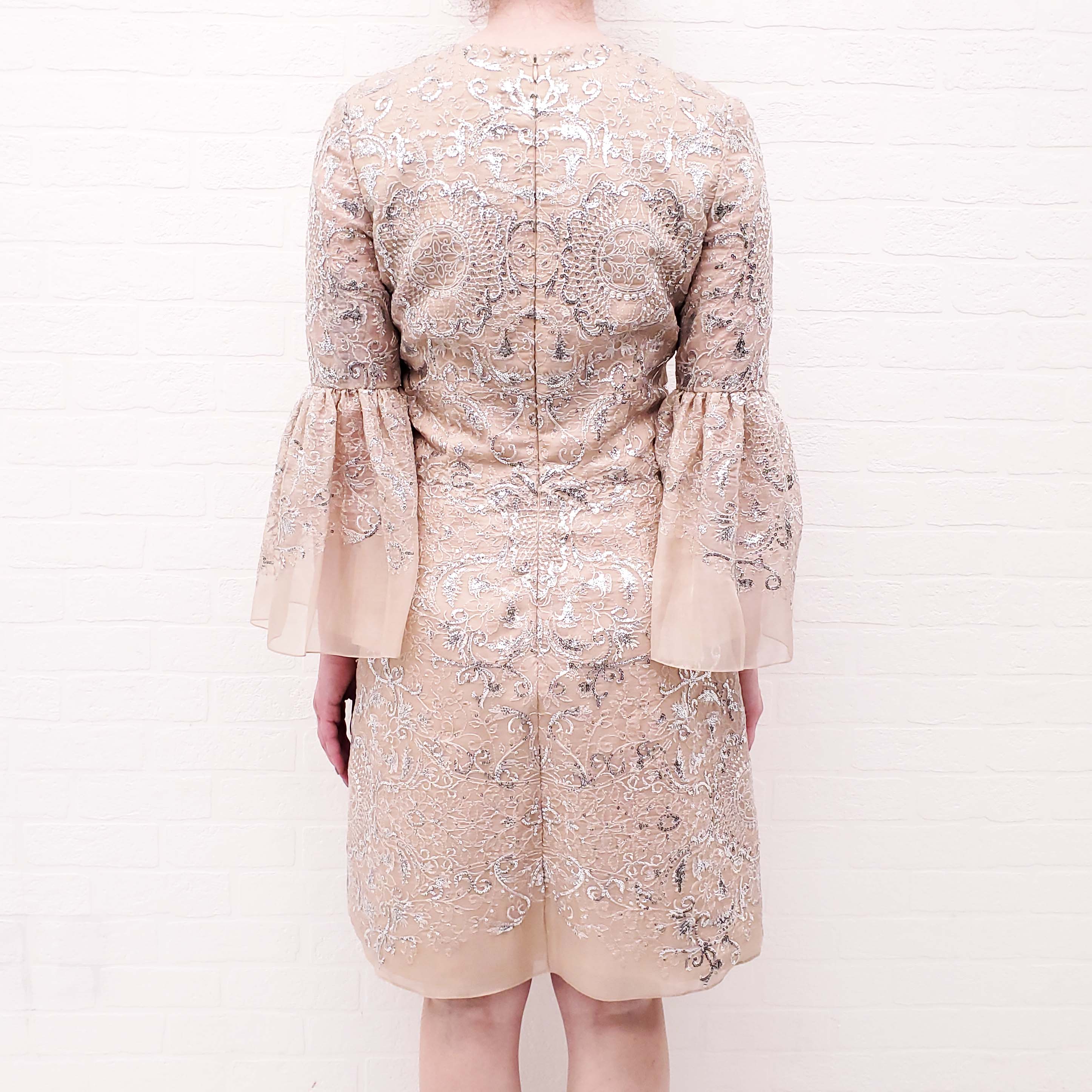 MARCHESA SEQUIN SILVER NUDE DRESS - SIZE 10