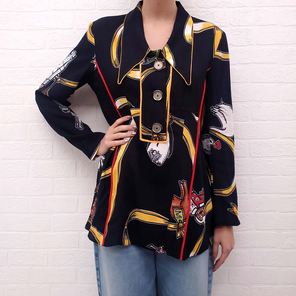 MARNI BLACK CRACKER JACK PRINT BLOUSE - SIZE 42