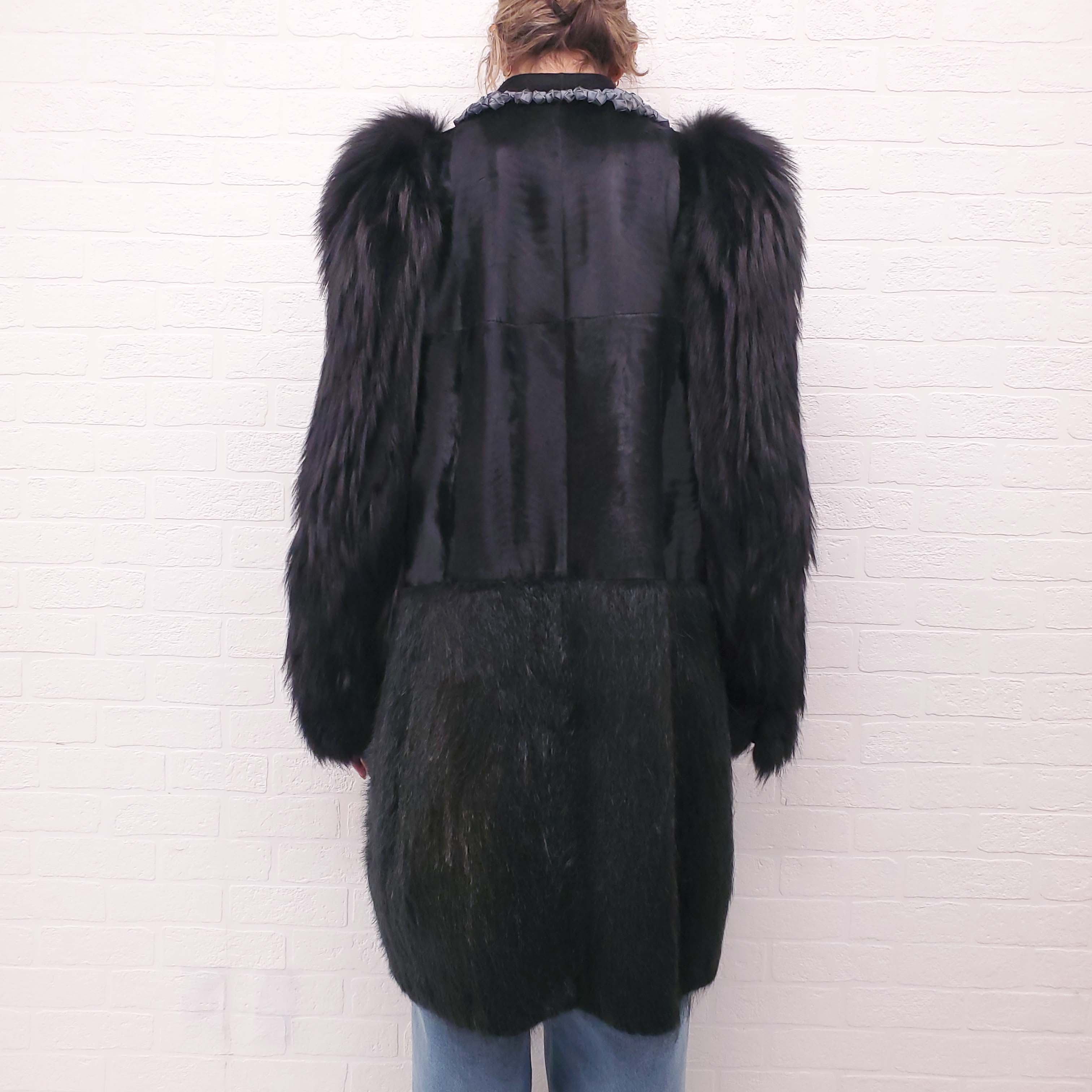 MARNI BLACK FUR JACKET WITH LEATHER STUDDED COLLAR - SIZE 44