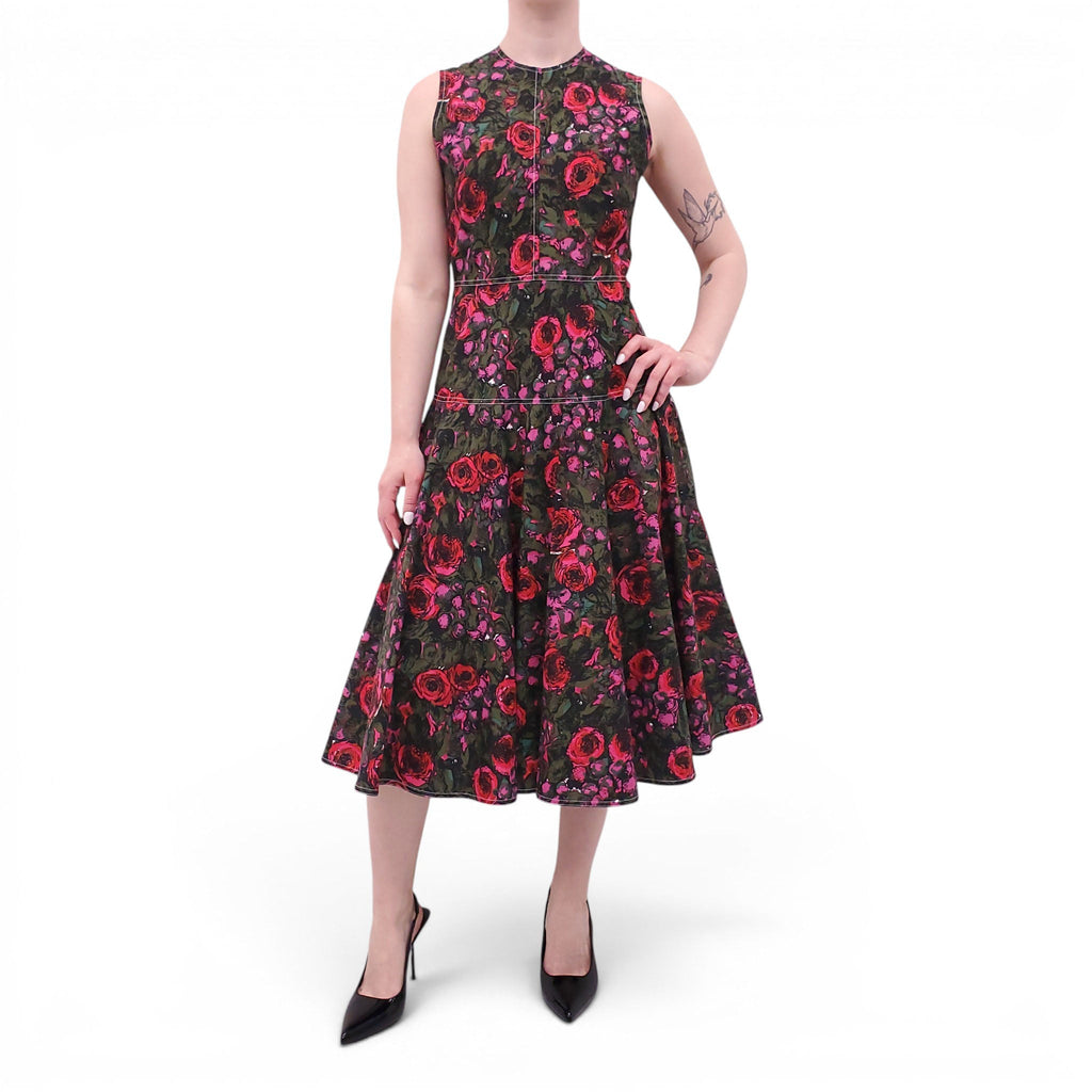 MARNI GREEN AND RED ROSE PRINT DRESS - SIZE 38