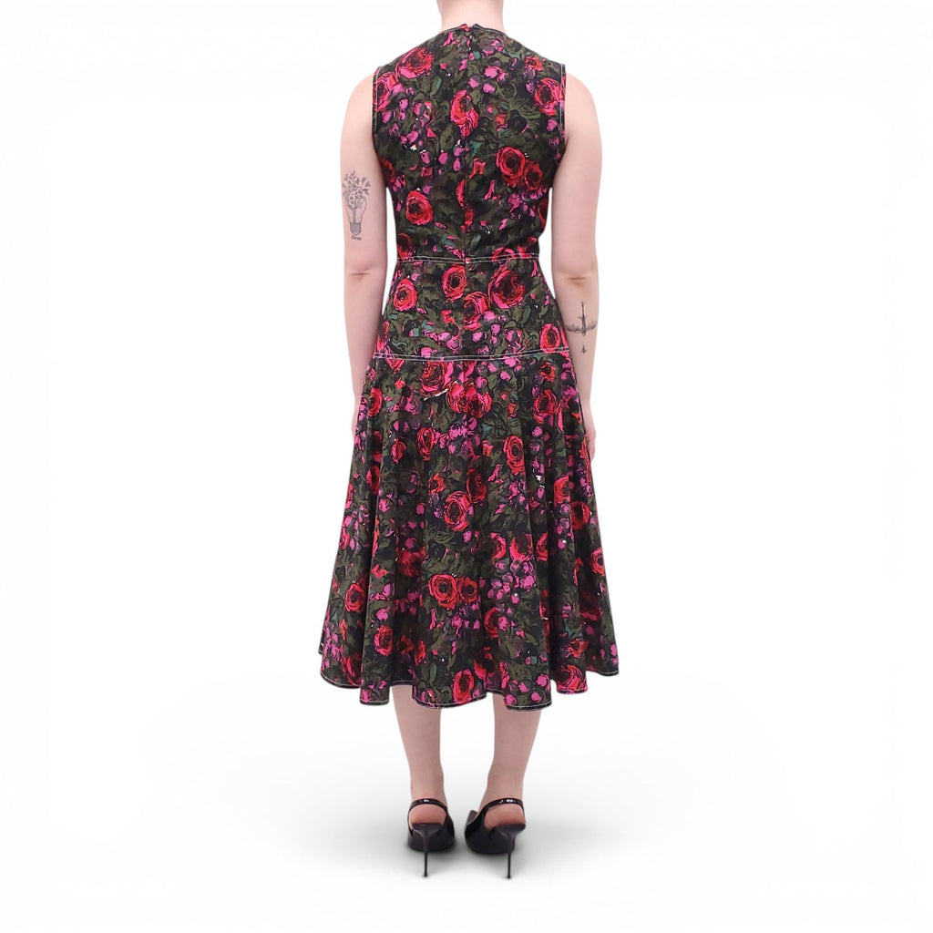 MARNI GREEN AND RED ROSE PRINT DRESS - SIZE 38