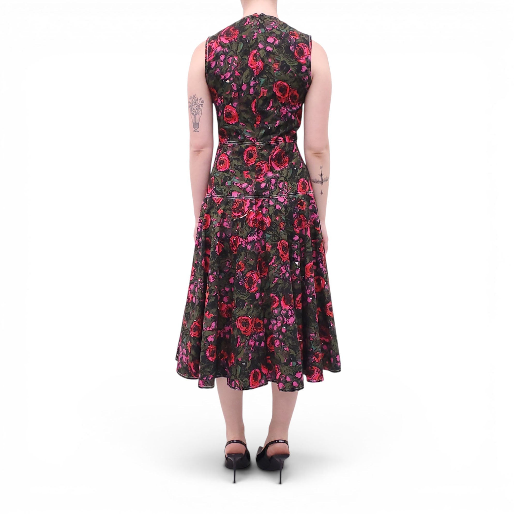 MARNI GREEN AND RED ROSE PRINT DRESS - SIZE 38
