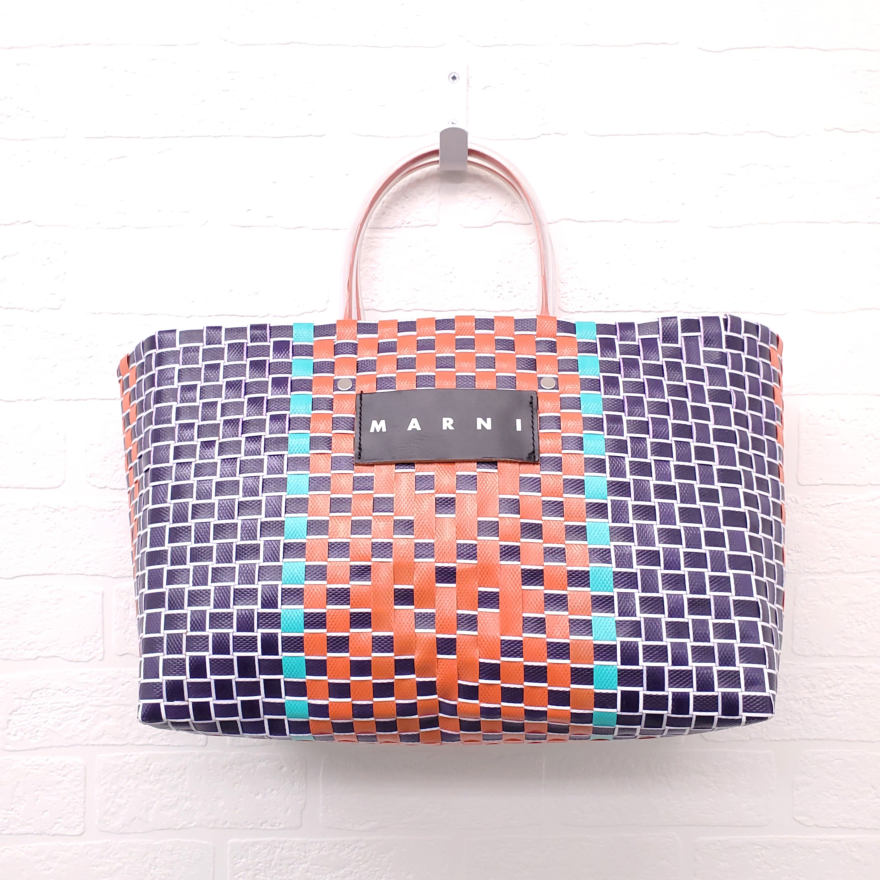 MARNI NAVY/ORANGE MARKET WOVEN SHOPPING BAG