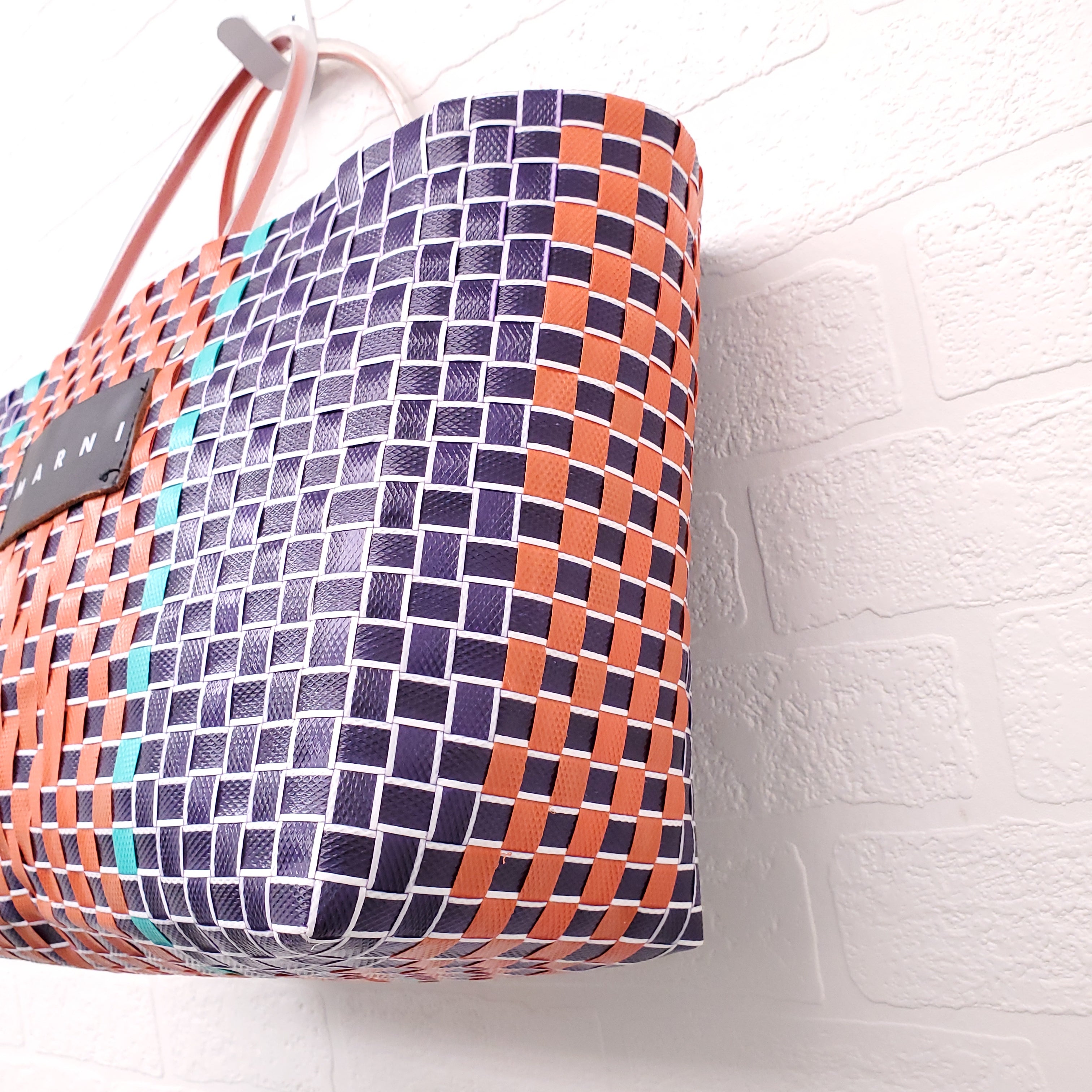 MARNI NAVY/ORANGE MARKET WOVEN SHOPPING BAG