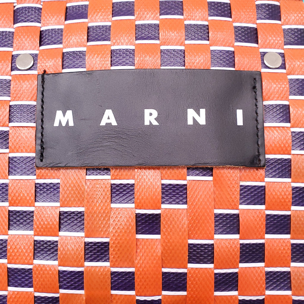 MARNI NAVY/ORANGE MARKET WOVEN SHOPPING BAG