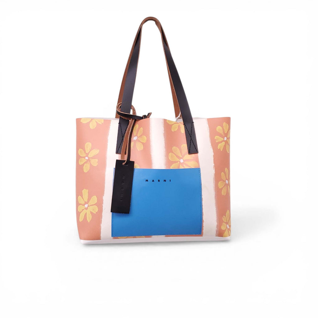 MARNI ORANGE ORCHIDS SHOPPING TOTE