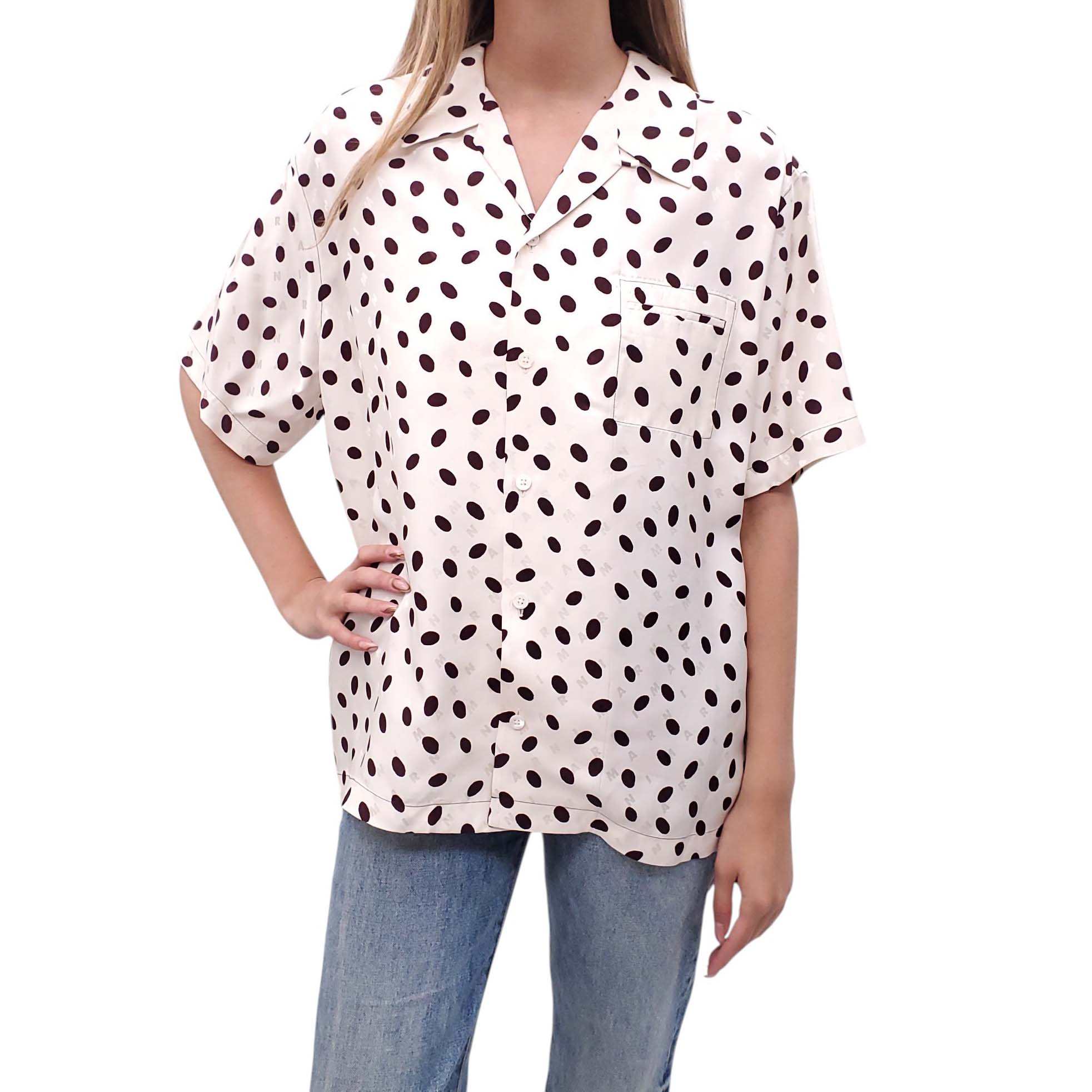MARNI POLKA DOT LOGO SHORT-SLEEVE BLOUSE - SIZE 42