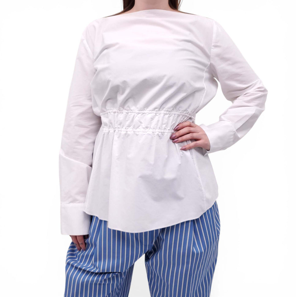 MARNI WHITE BOATNECK BLOUSE WITH CINCHED DETAIL - SIZE 42