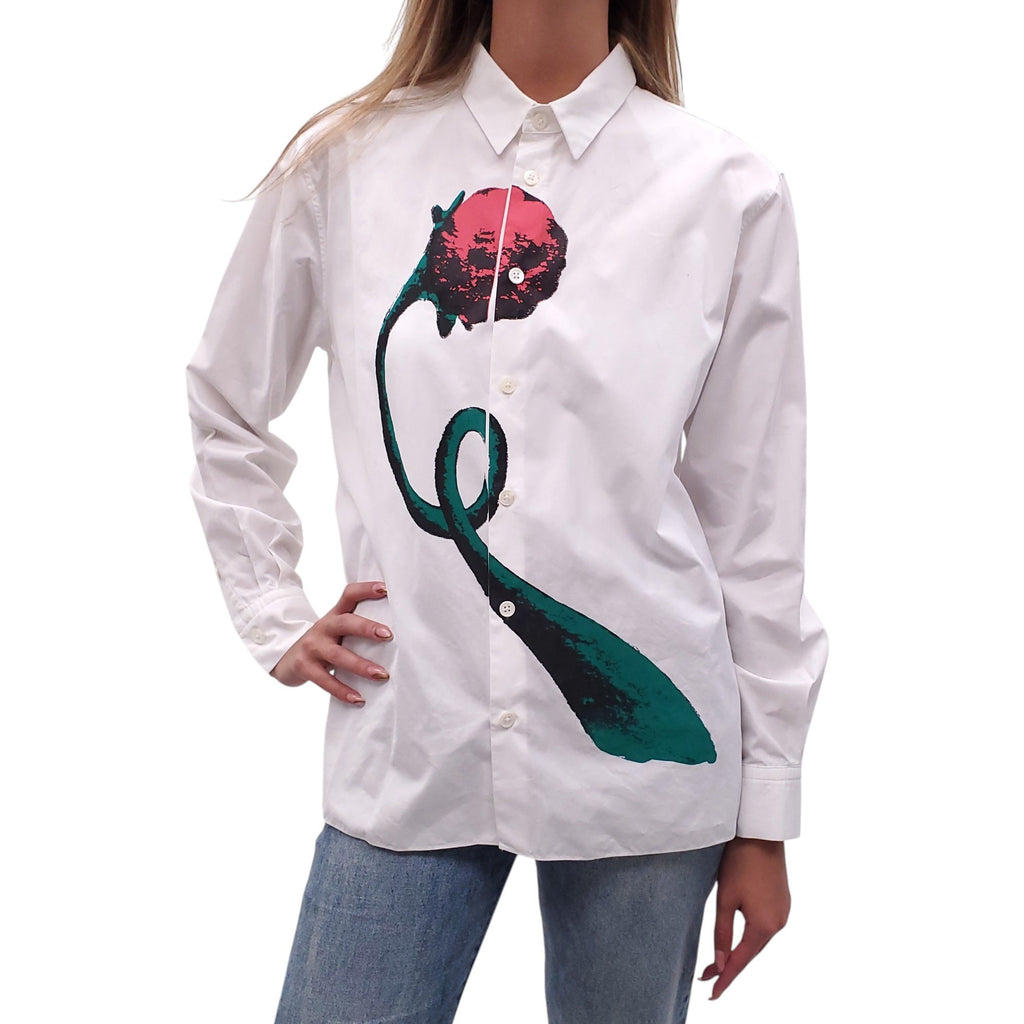 MARNI WHITE SHIRT WITH ROSE PRINT DETAIL - SIZE 44