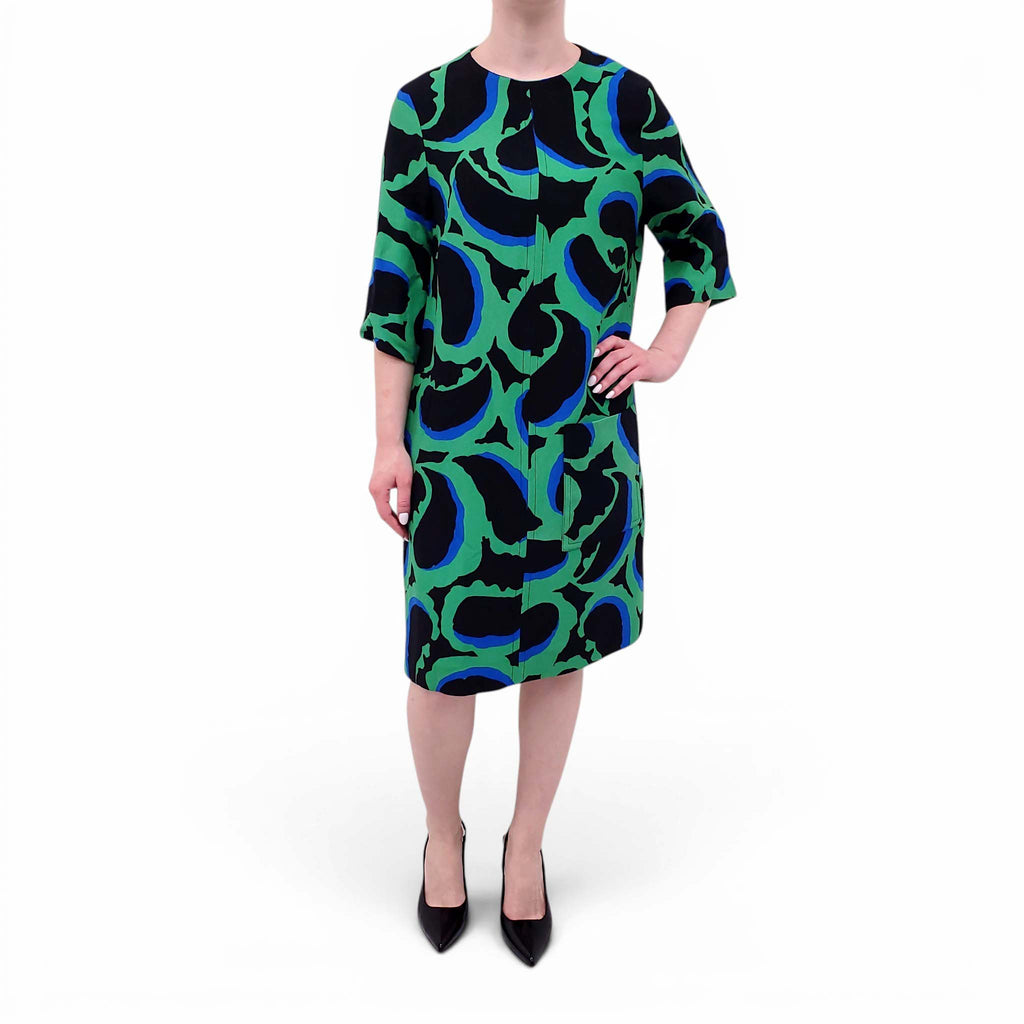 MARNI 'CADY' GREEN AND BLUE PATTERNED DRESS - SIZE 48