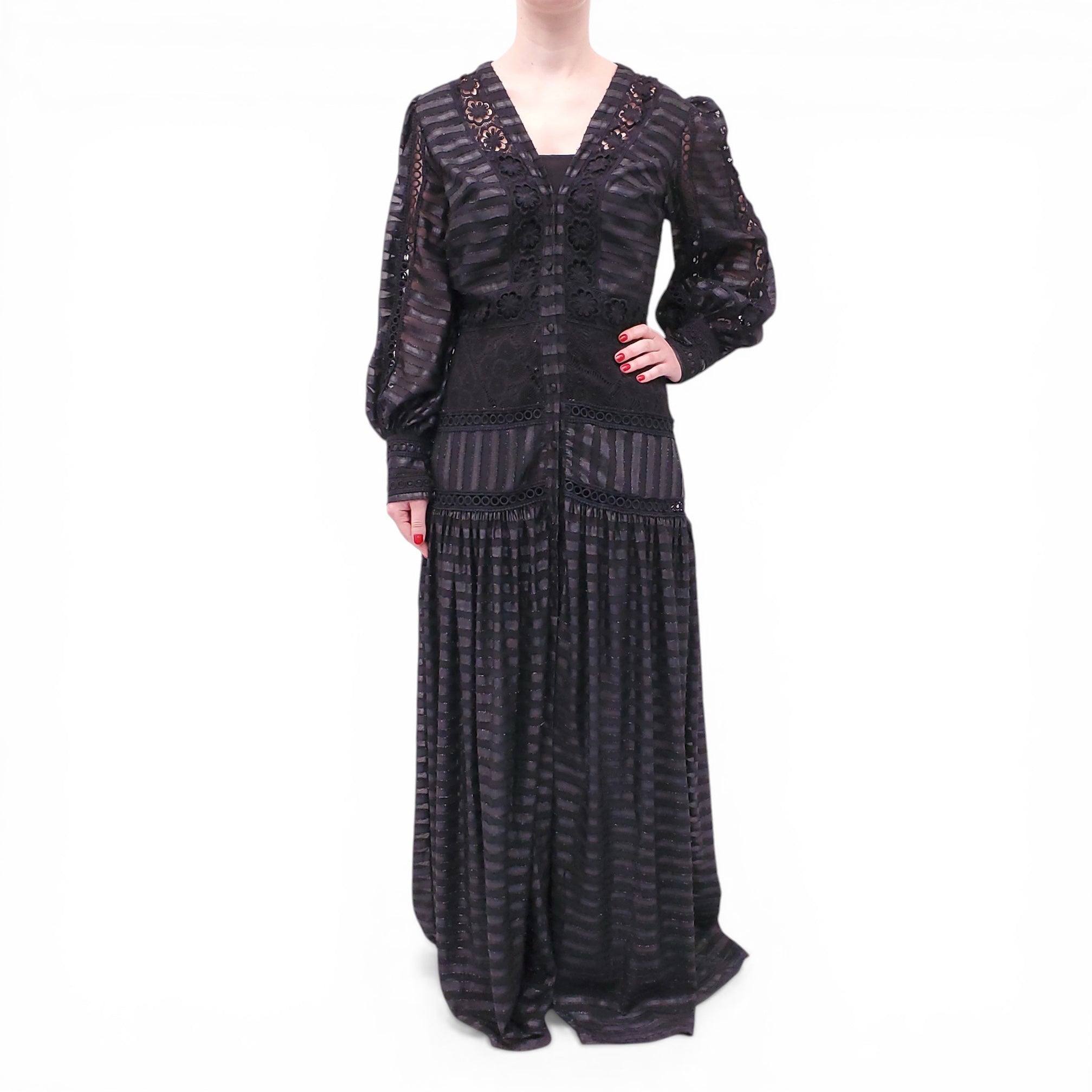 MARTHA MEDEIROS STRIPED LACE METALLIC PATTERNED DRESS - SIZE 44