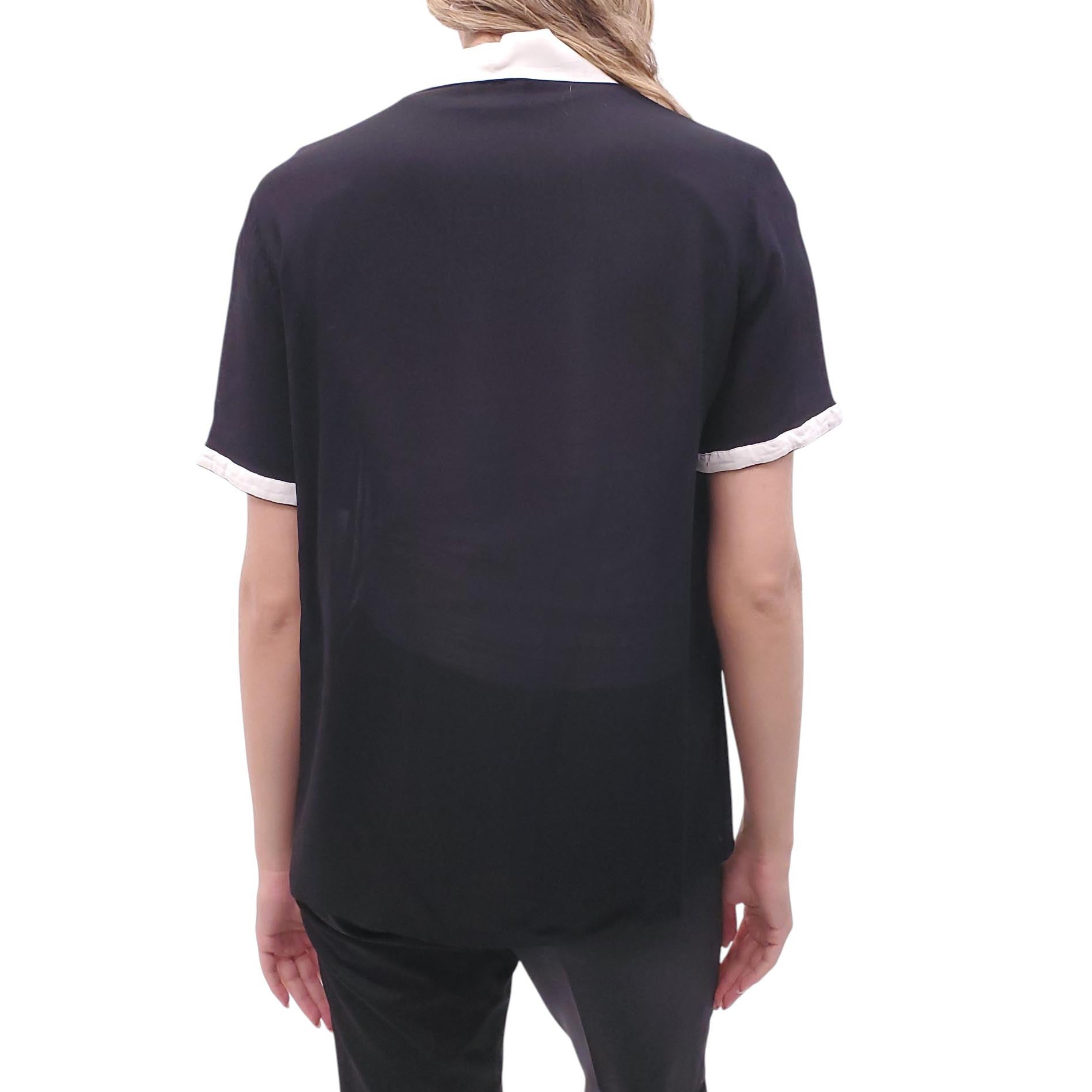 MATSUDA BLACK AND WHITE SHEER POLO SILK BLOUSE - SIZE M