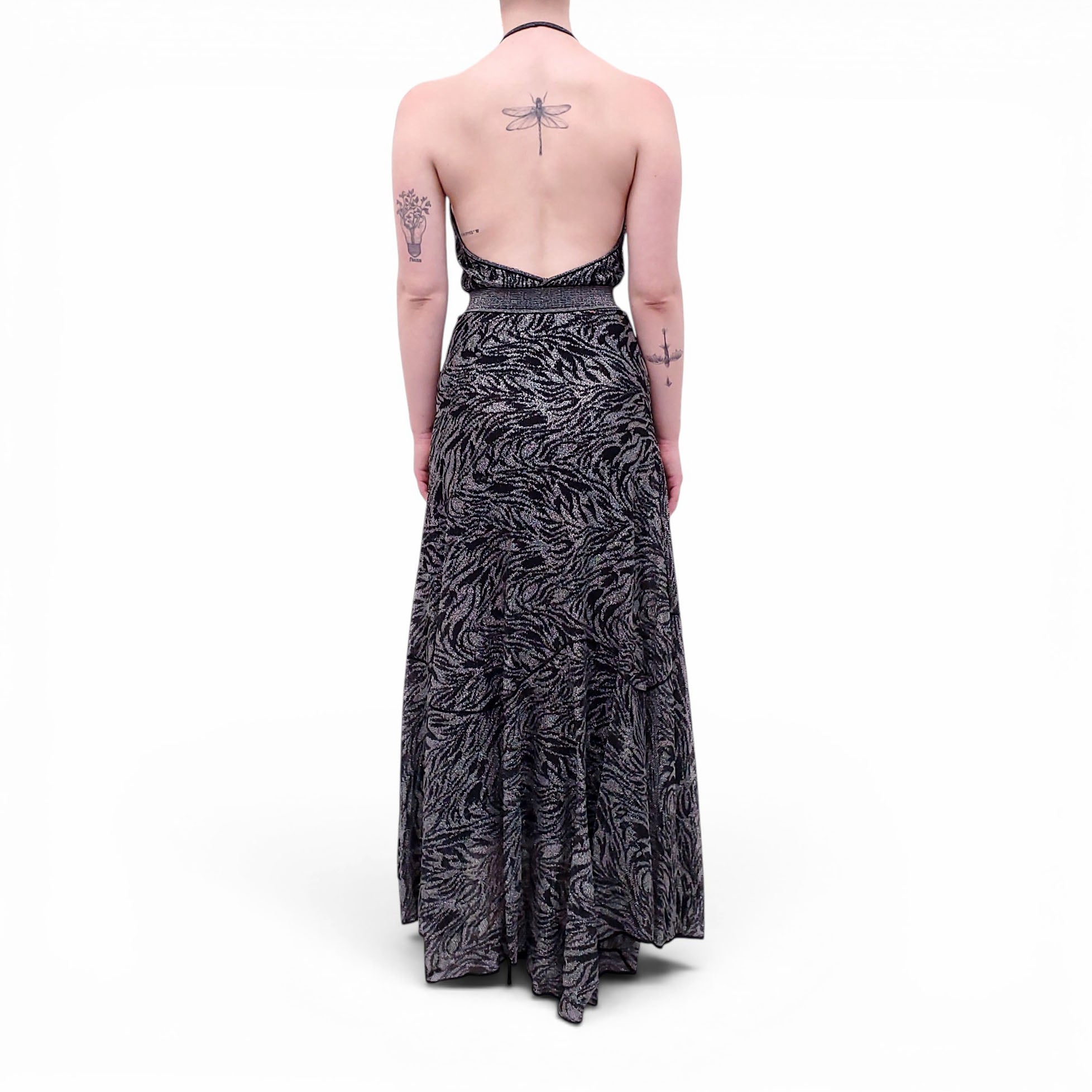 MISSONI BLACK AND SILVER METALLIC PATTERNED DRESS - SIZE 40
