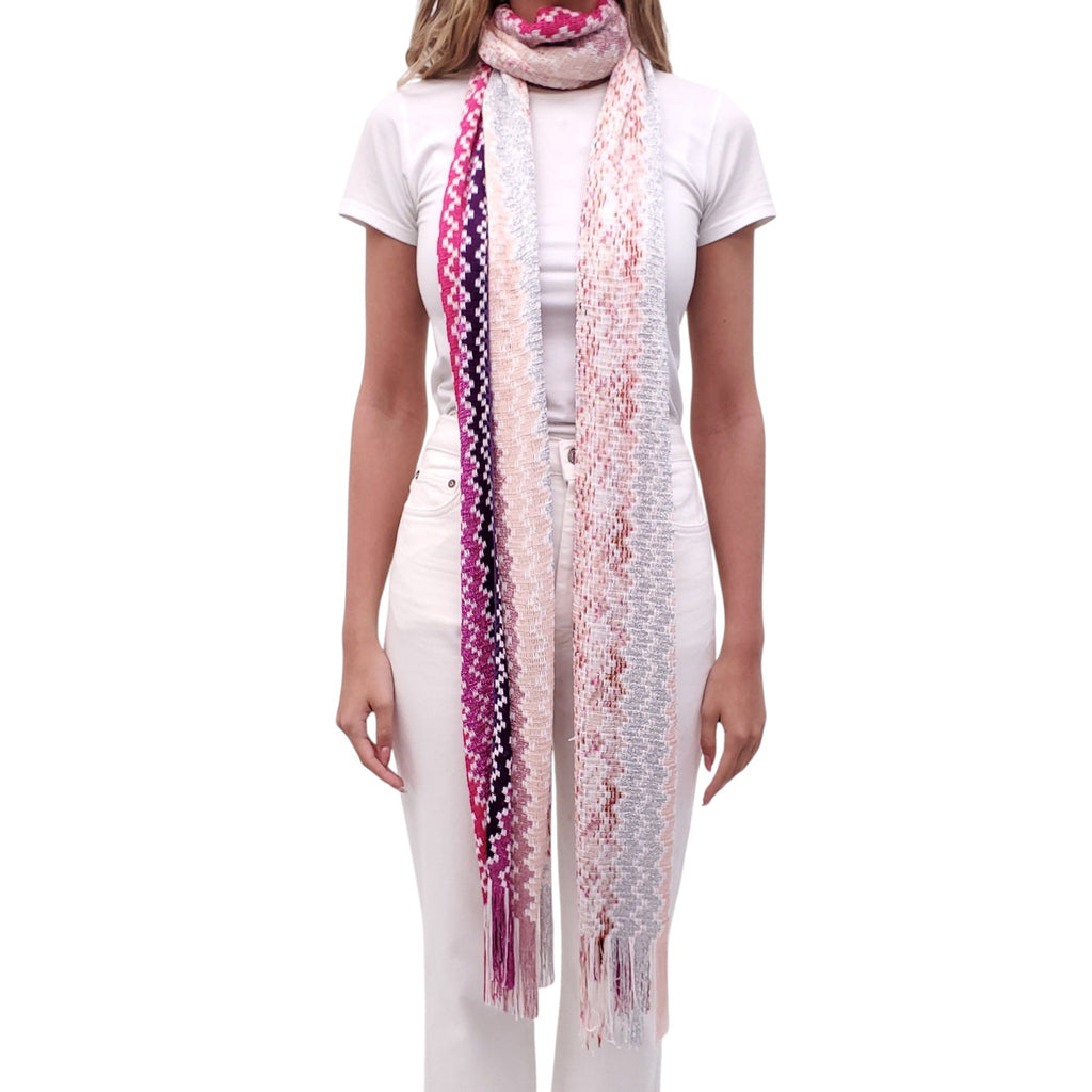 MISSONI METALLIC SILVER, PINK AND PURPLE CHEVRON FRINGE SCARF