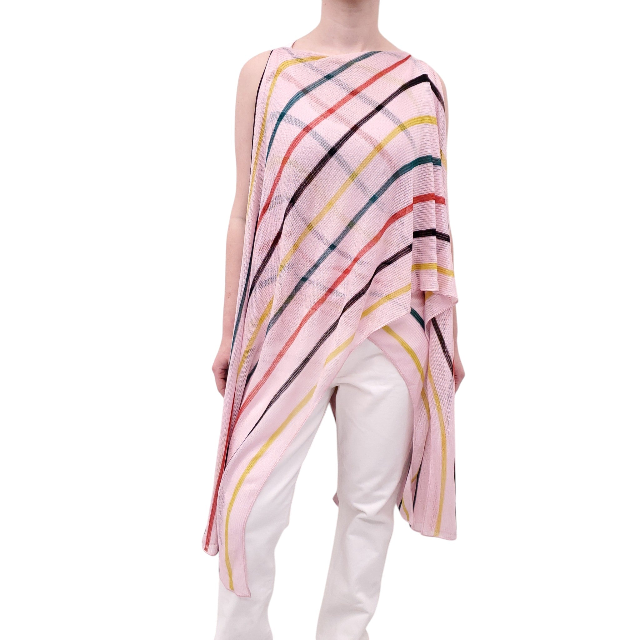 MISSONI PINK STRIPED SLEEVELESS ASYMMETRICAL KNIT TOP - SIZE 38
