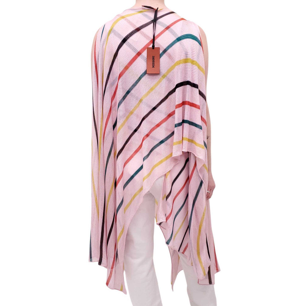 MISSONI PINK STRIPED SLEEVELESS ASYMMETRICAL KNIT TOP - SIZE 38