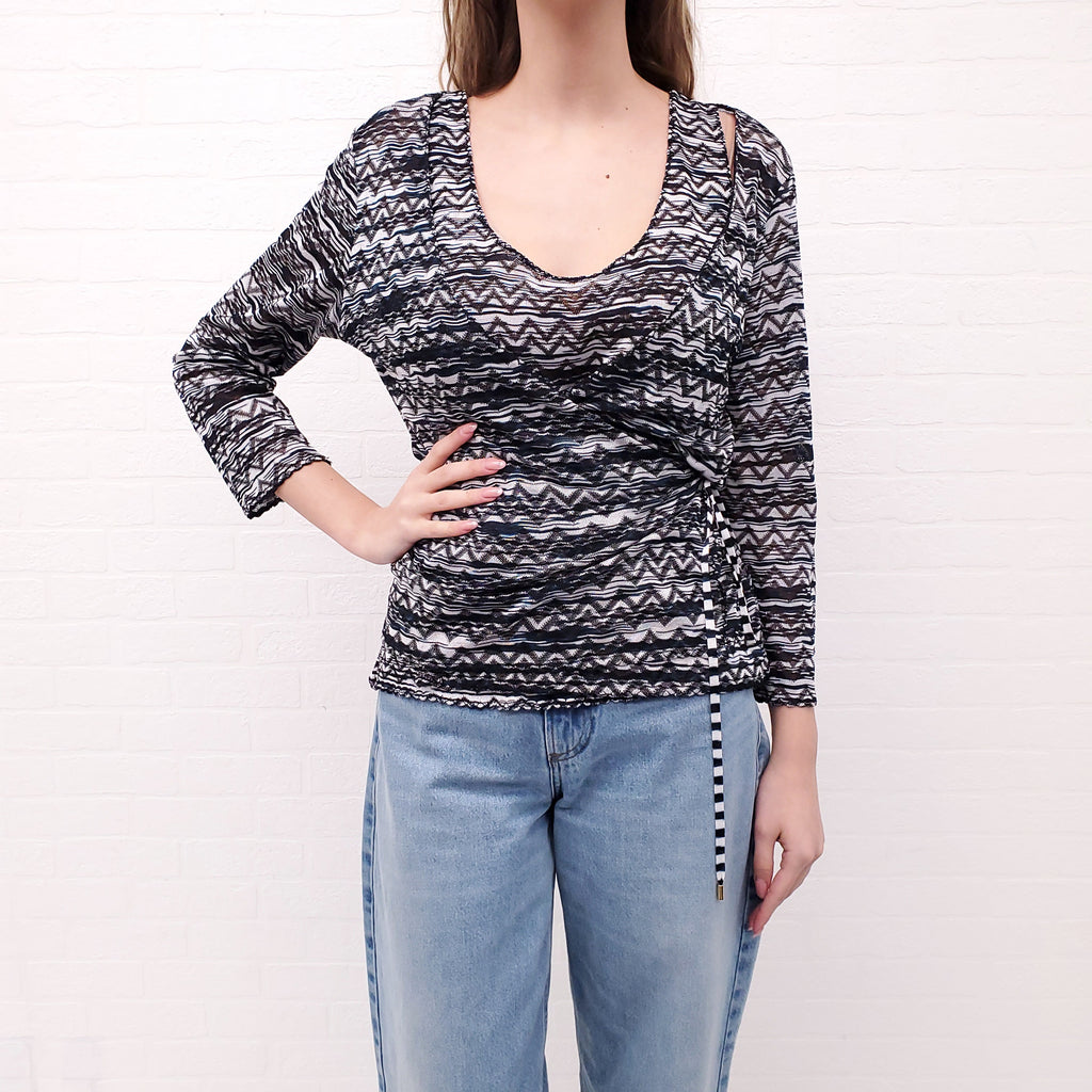 MISSONI VINTAGE TWO PIECE BLACK AND WHITE PATTERNED CARDIGAN SET - SIZE 10
