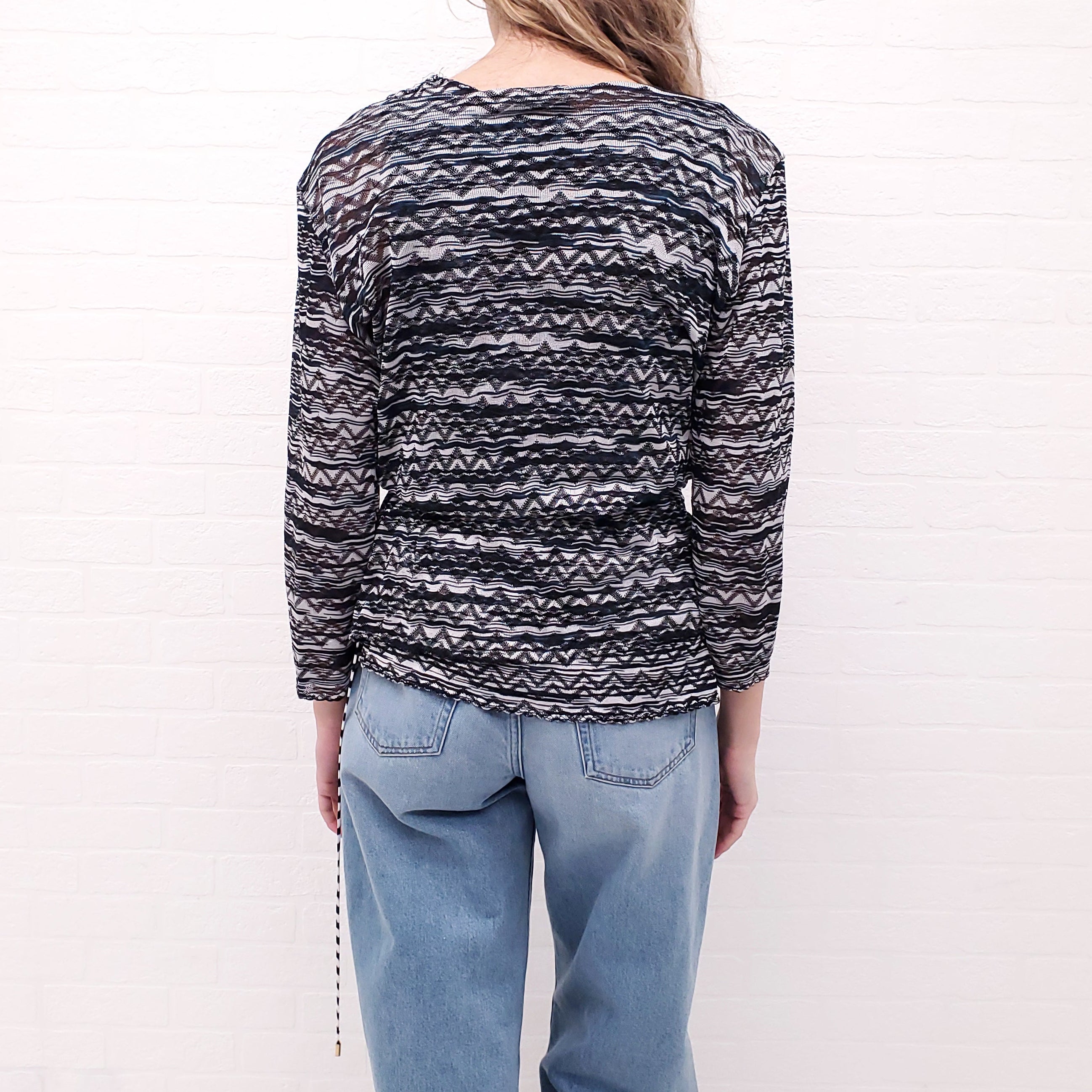 MISSONI VINTAGE TWO PIECE BLACK AND WHITE PATTERNED CARDIGAN SET - SIZE 10